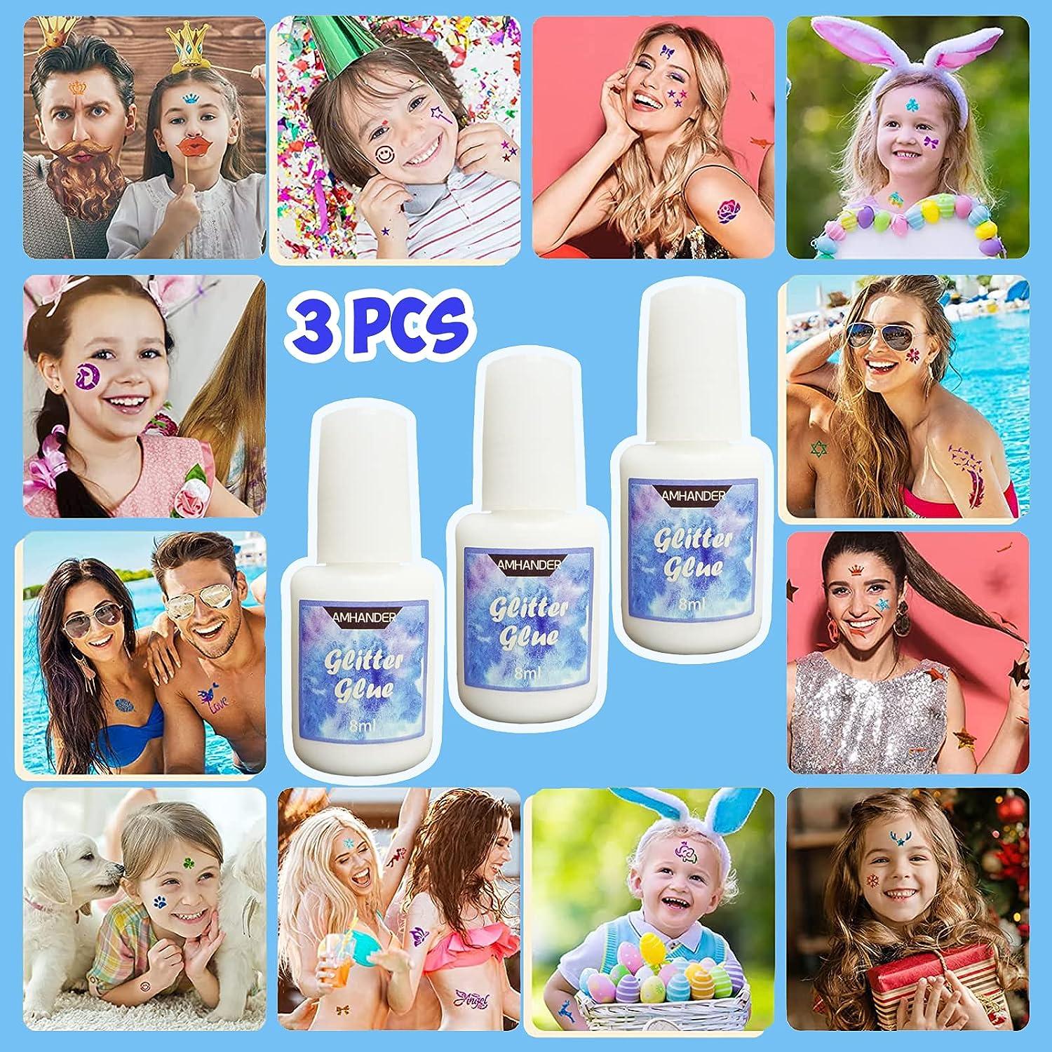 Temporary Tattoo Glue - Yomagine 8ml Glitter Glue Brush Bottle Water  Soluble Body Painting Glue Ideal for Halloween Carnival Birthday Party  Theme Party Costume Events & Makeup Artists (3 Pcs)