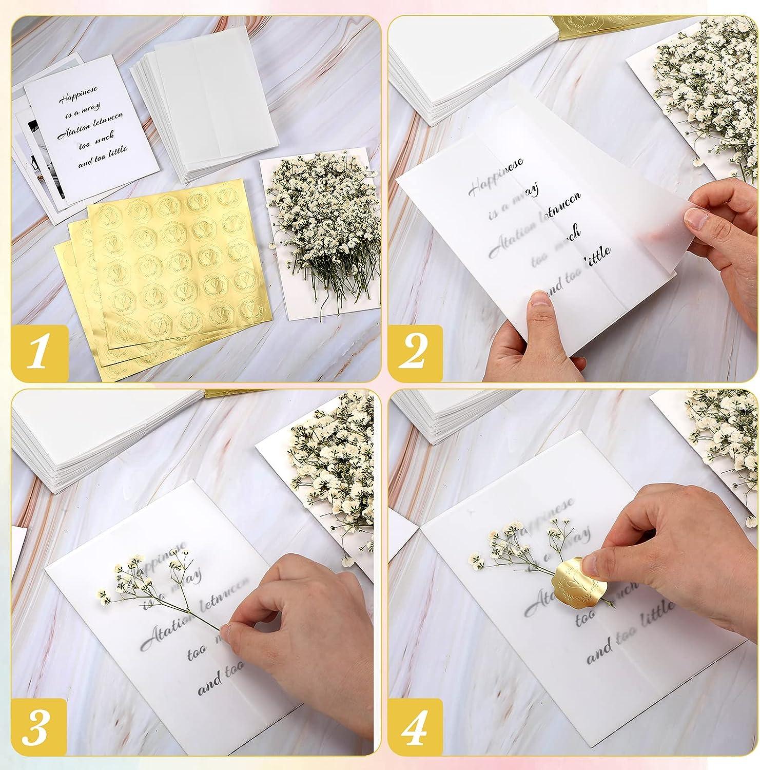 Pre-Folded Vellum Jackets Set Translucent Vellum Paper for 5 x 7''  Invitations Wedding Invitation Wraps Adhesive Wax Seal Stickers Envelope  Seals for Birthday Wedding Baby Shower (100 pcs)