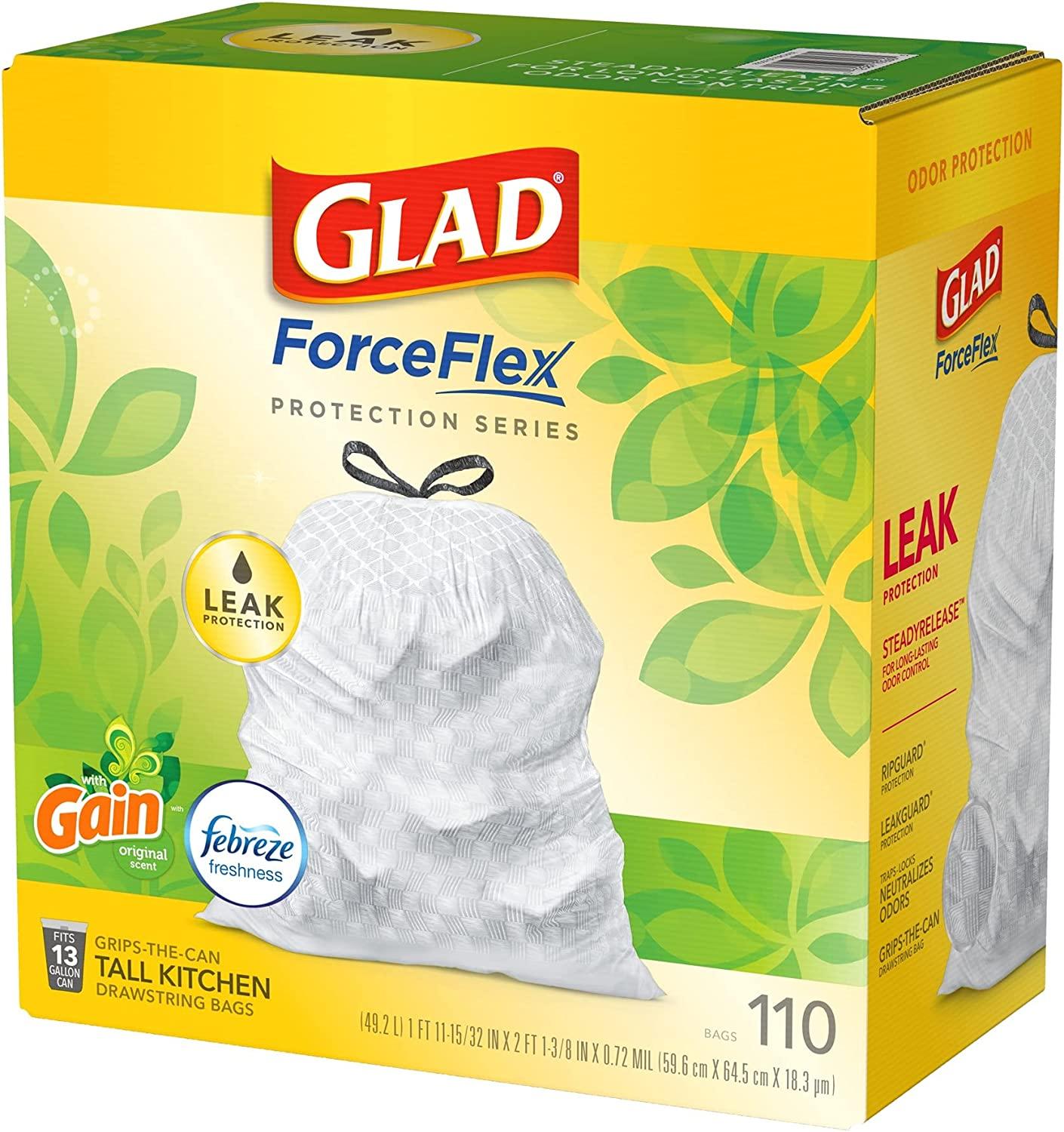 Glad ForceFlex Protection Series Tall Trash Bags, 13 Gal, Gain Original