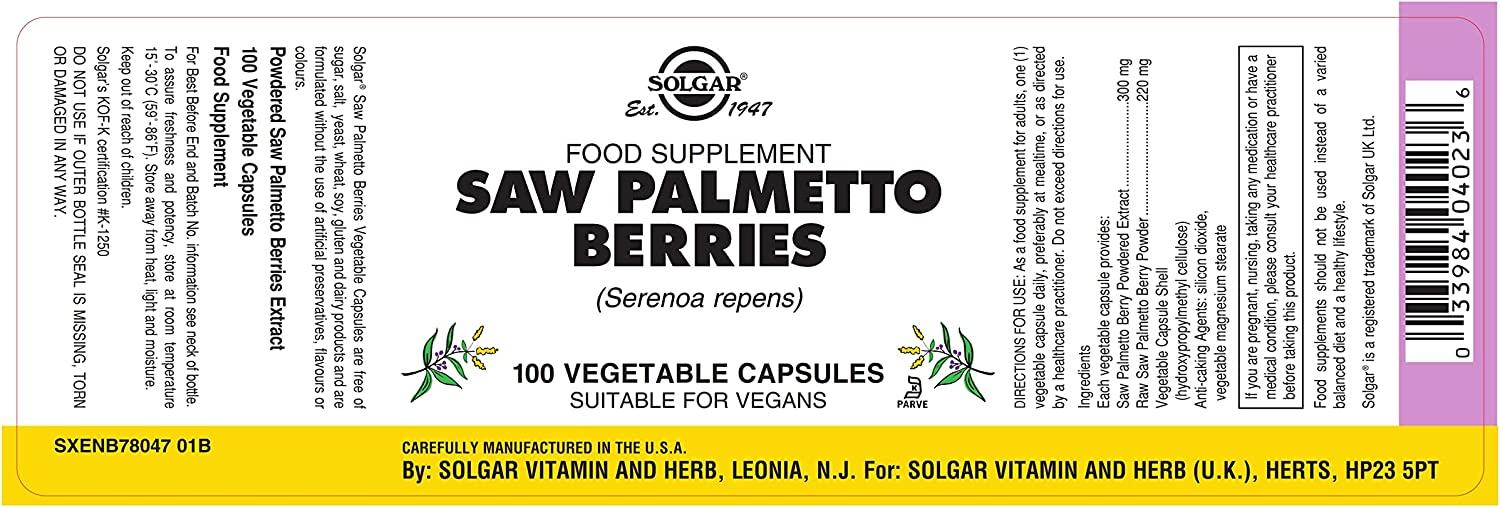 Buy Solgar Saw Palmetto Berries 100 Vegetable Capsules Natural