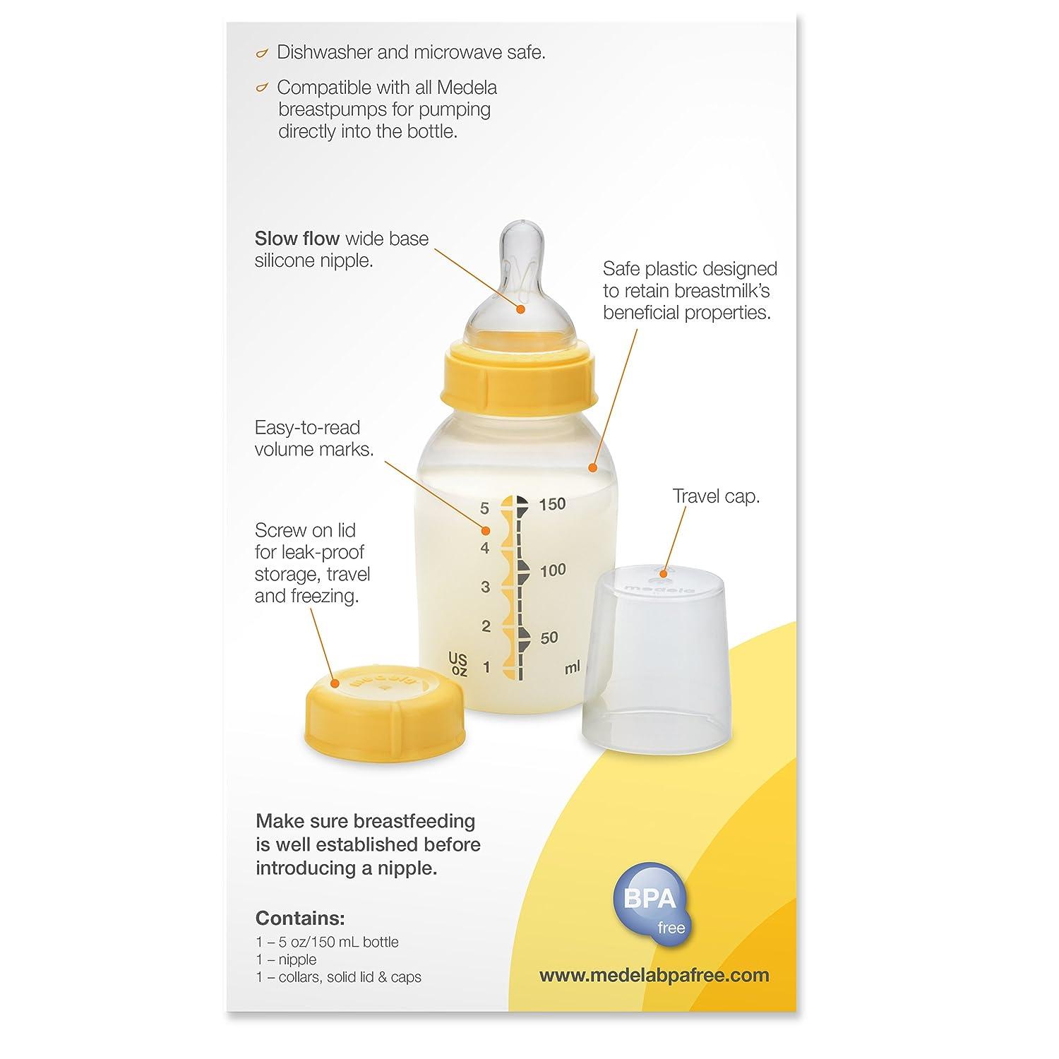 Medela Breast milk Bottle Set 0-4 Months Slow Flow Nipple 3 Bottles 5 oz NEW