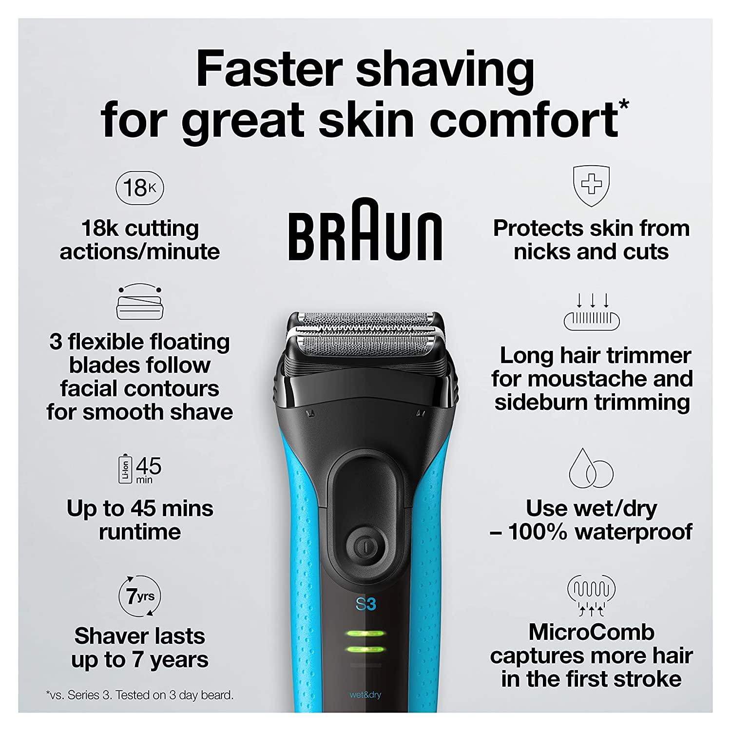 Braun Electric Series 3 Razor with Precision Trimmer, Rechargeable, Wet