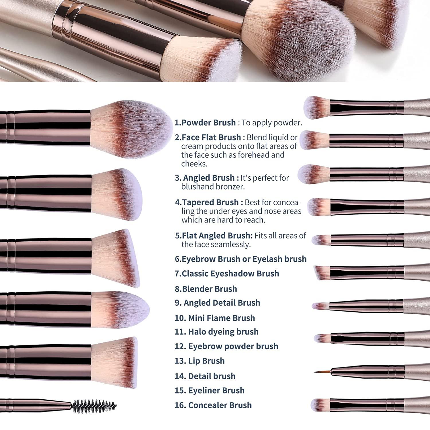 BS MALL Makeup Brushes 16 Pcs Stand Up Synthetic Foundation Powder