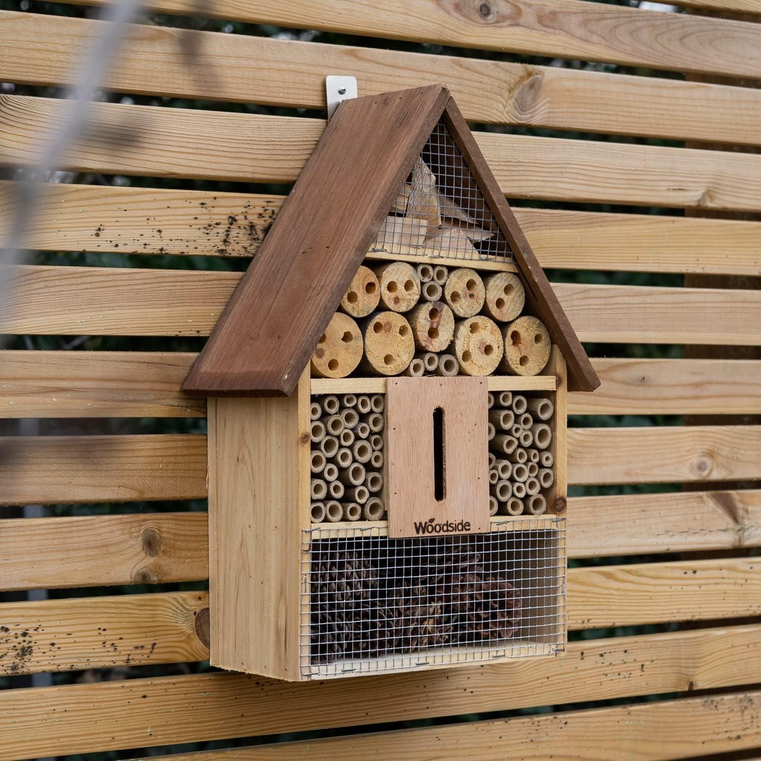Woodside Wooden Insect & Bee House - Natural Wood Bug Hotel for Garden ...