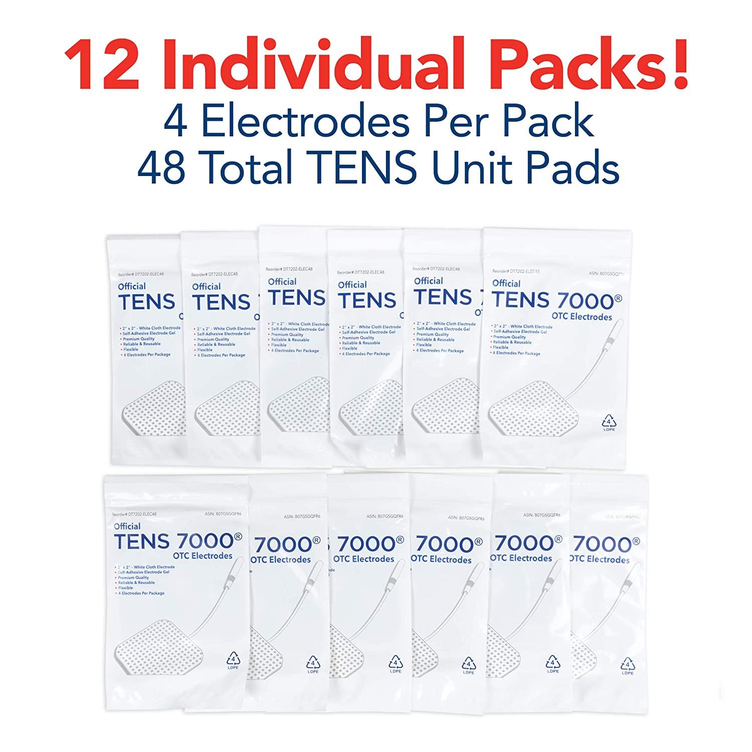 TENS 7000 Official Unit Replacement Pads - 48 Pack, 2 x 2, White