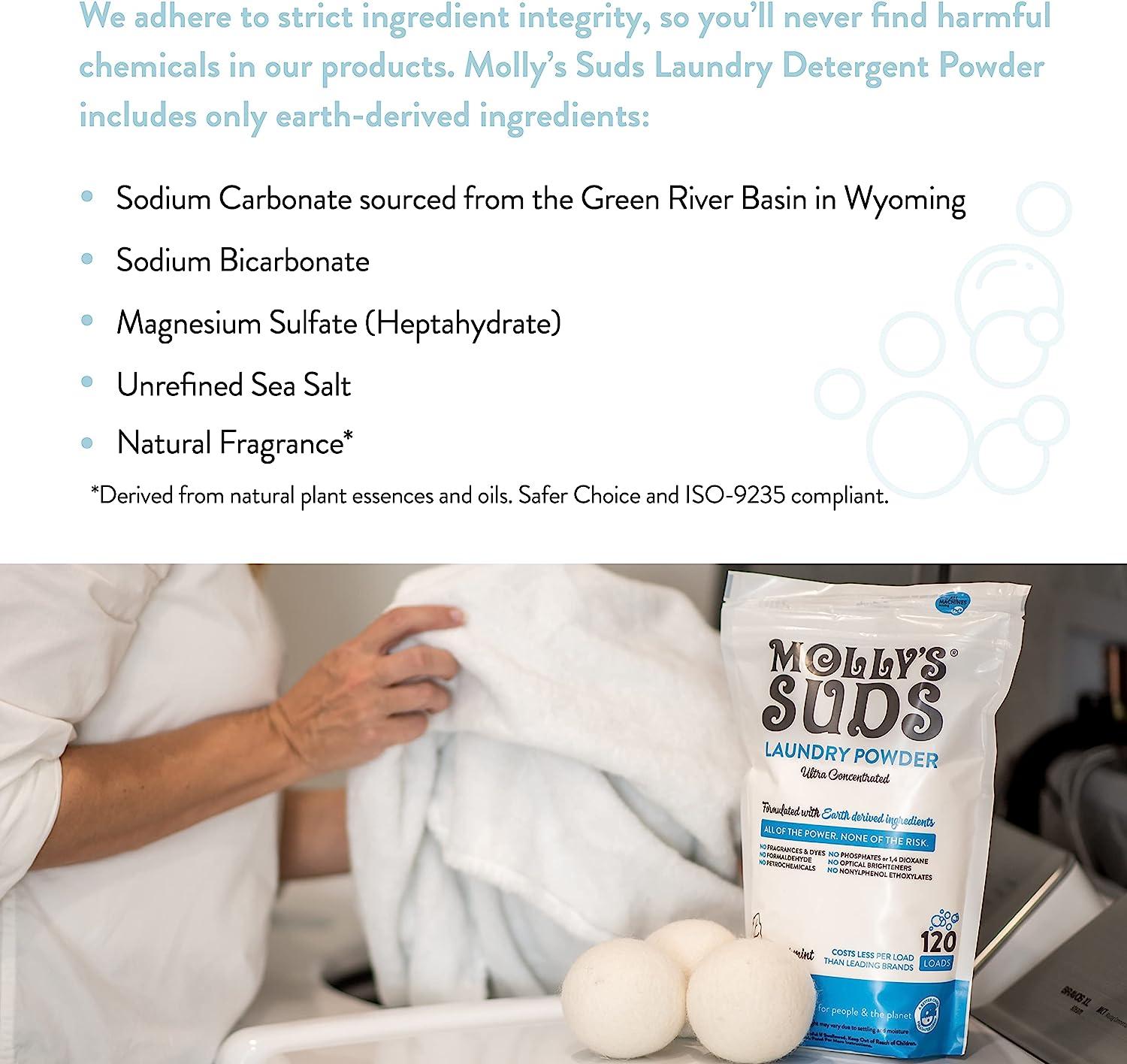 Molly's Suds Original Laundry Detergent Powder, Natural Laundry Detergent  for Sensitive Skin, Earth-Derived Ingredients, Stain Fighting, Eucalyptus  Scent