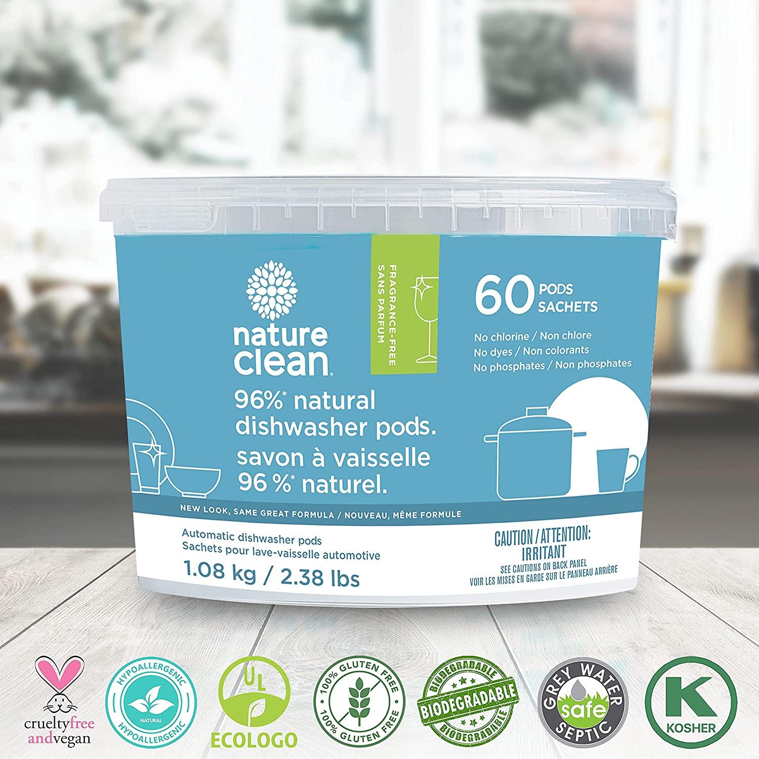 Nature Clean Natural Dishwasher Pods, 60 count. High Performance