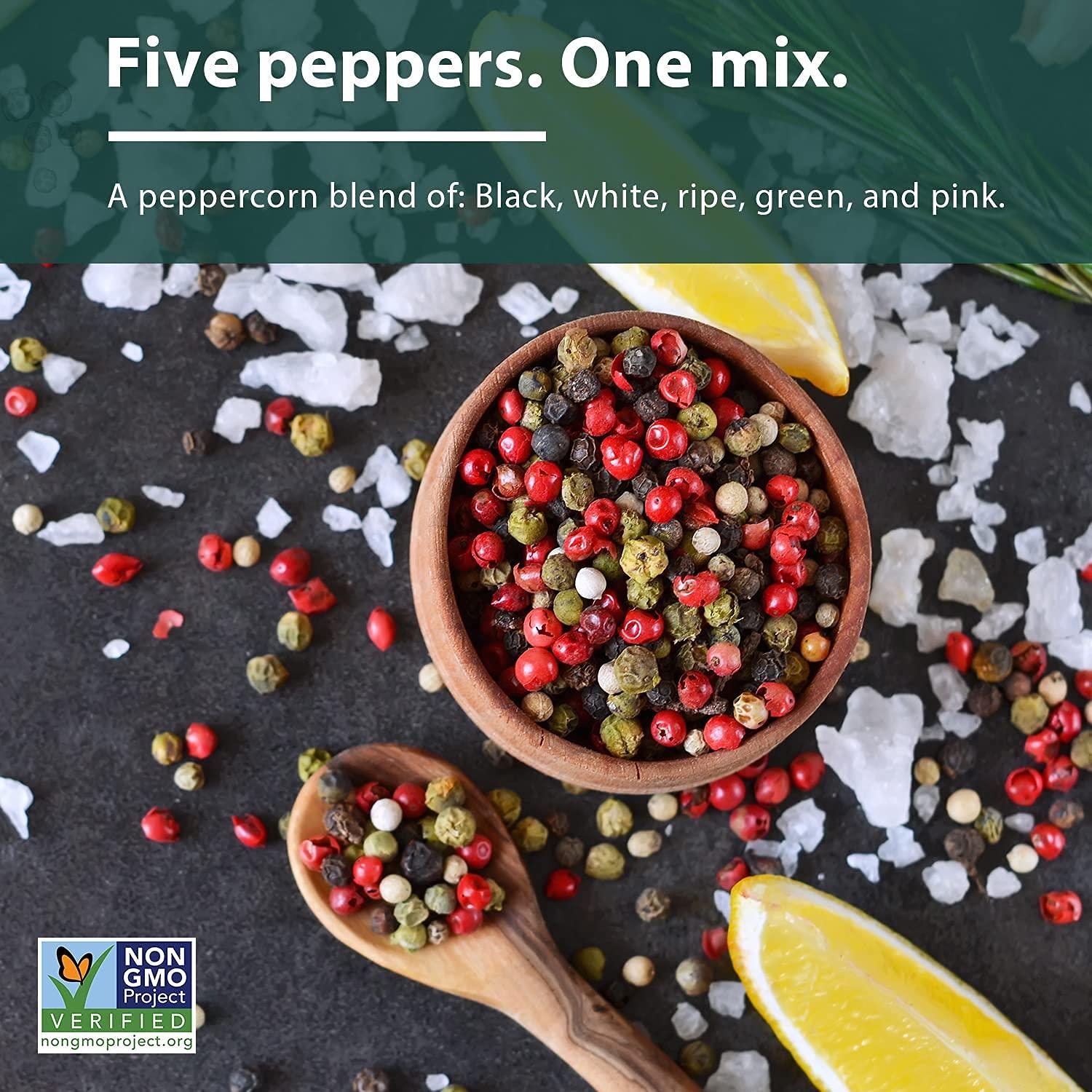 Soeos Whole Black Peppercorn Mix (8oz), Peppercorn Blend of Grinder