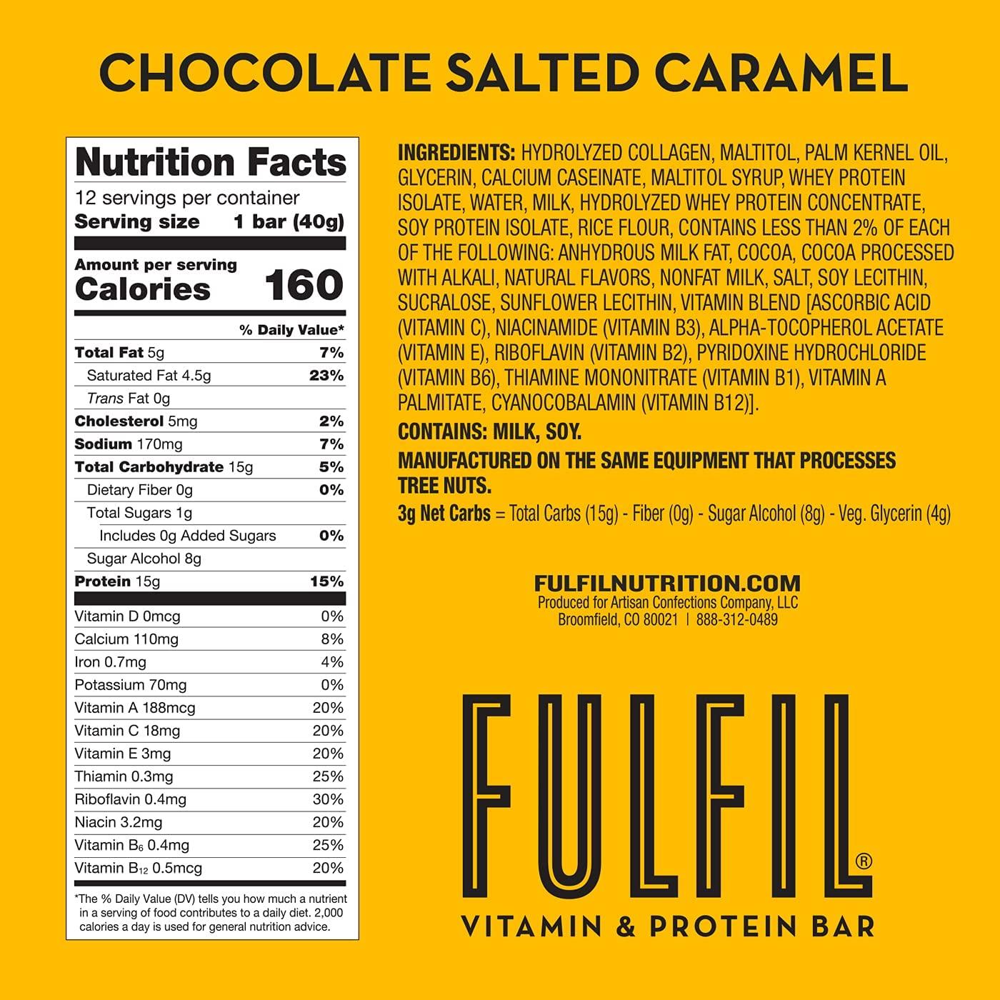 FULFIL Vitamin and Protein Bars, Chocolate Salted Caramel, Snack Sized