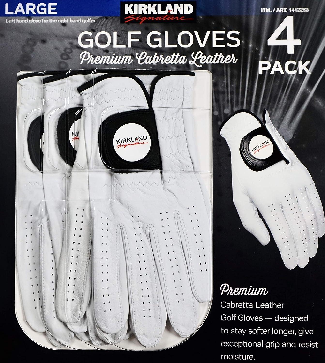 KIRKLAND SIGNATURE Golf Gloves Premium Cabretta Leather, Large, 4 Pack