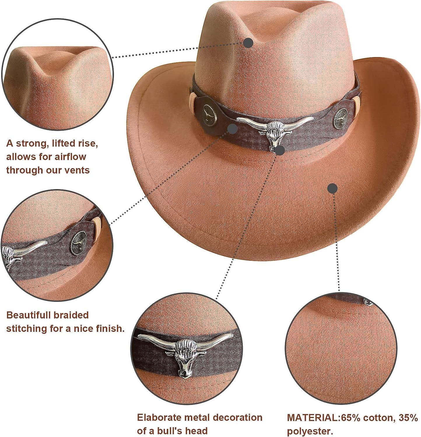Elegant, Brede Rand, Grote Maat Lederen Cowboy Hoeden Vrouwen Mannen Western Cowgirl Hoed Grote Brede Rand Hoed Stier Hoofd Lederen Band Roll Up Cap Voor Mannen Vrouwen
