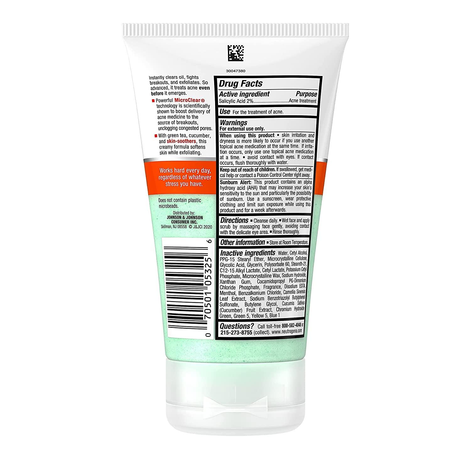 Neutrogena OilFree Acne Stress Control PowerClear Facial Scrub, 2 Salicylic Acid Acne