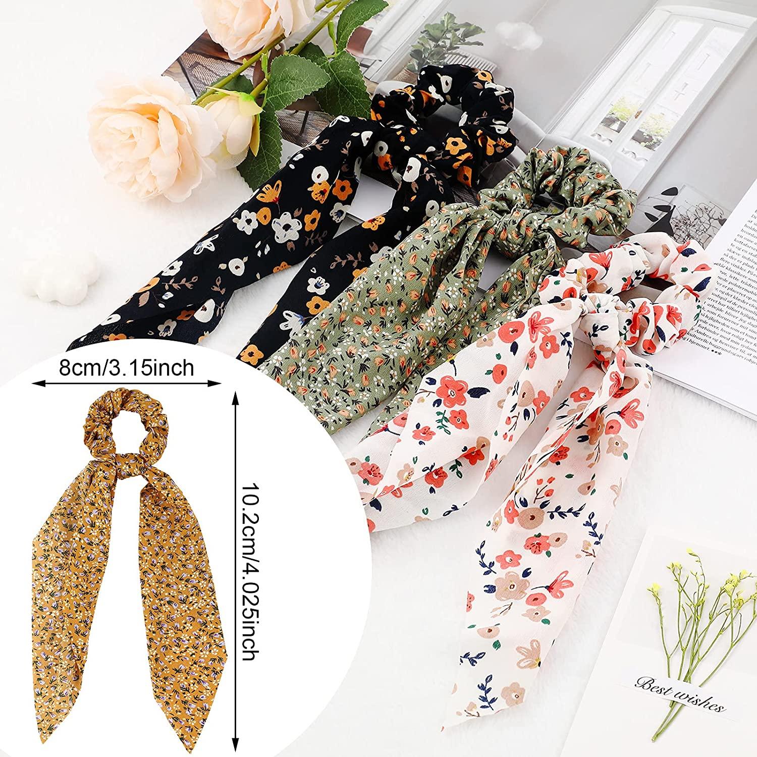 10 Pcs Floral Hair Scarf with Ribbon Bow Scrunchies Buy Now with