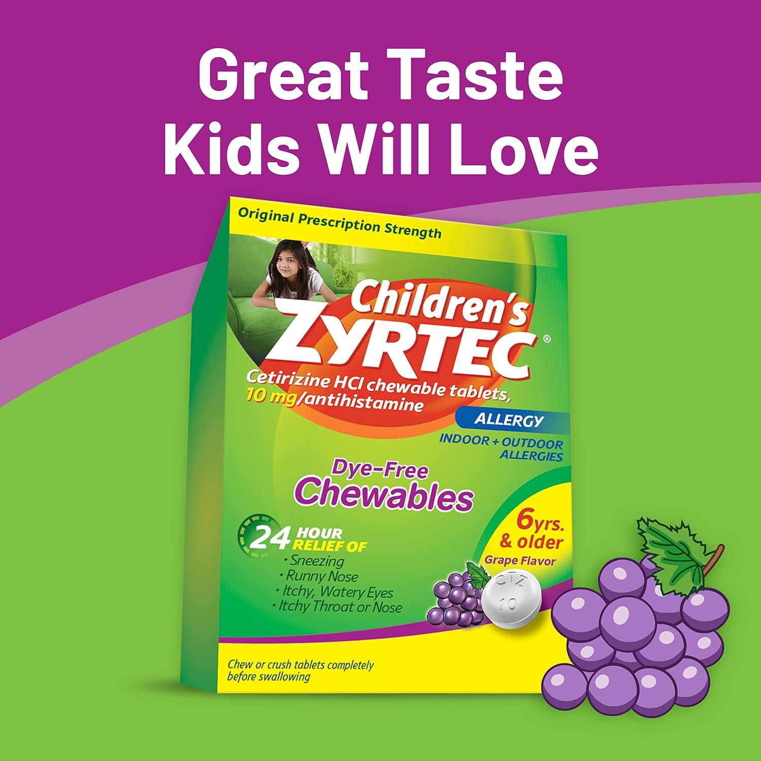 Children's Zyrtec Allergy DyeFree Chewables 6 Years & Older Grape