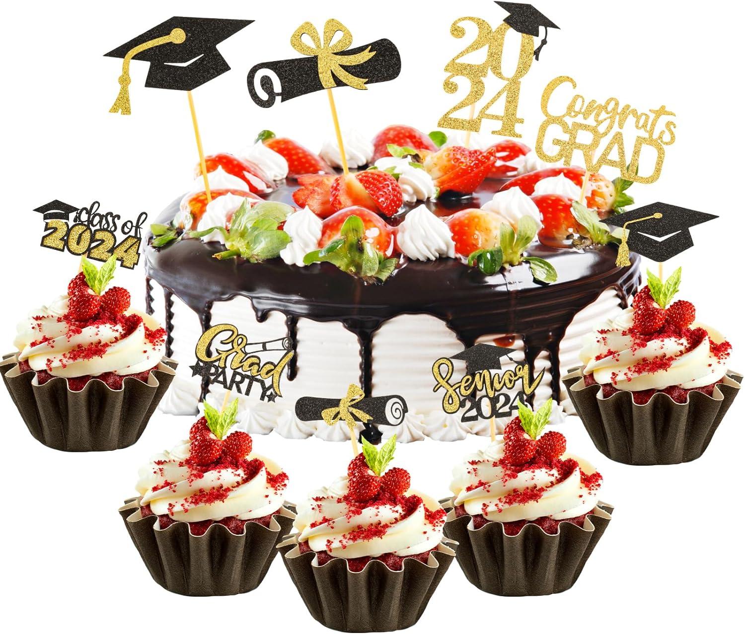 24 Topper Per Cupcake Laurea 2024 – Glitterati 'Congrats Grad' Con Stuzzicadenti, Decorazioni Per Torta Festa Diploma