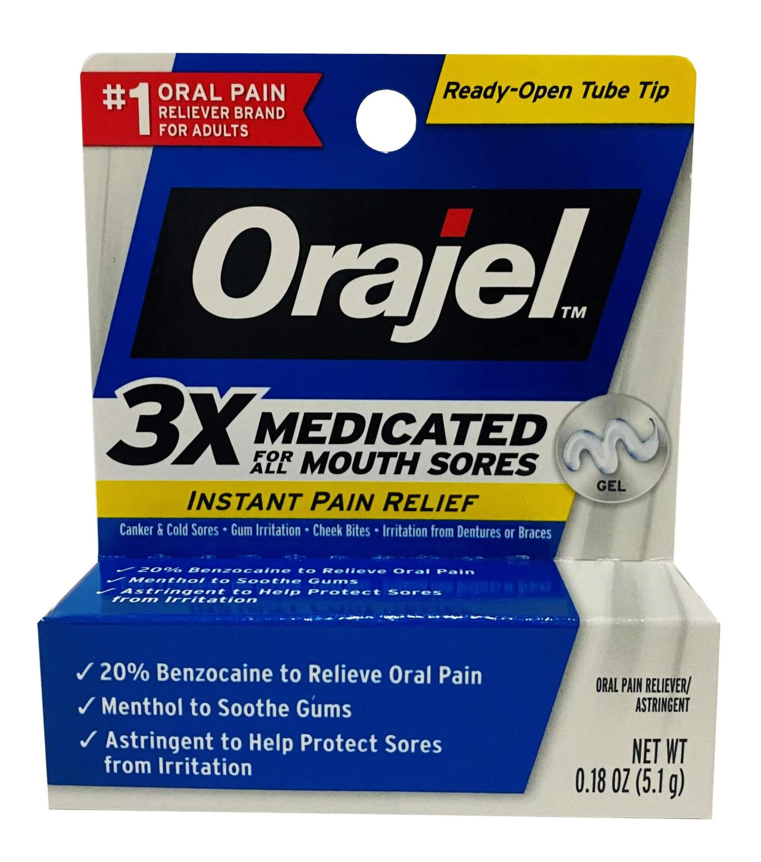 Orajel Triple Medicated Mouth Sore Gel Oral Pain Reliever 0.18 oz each