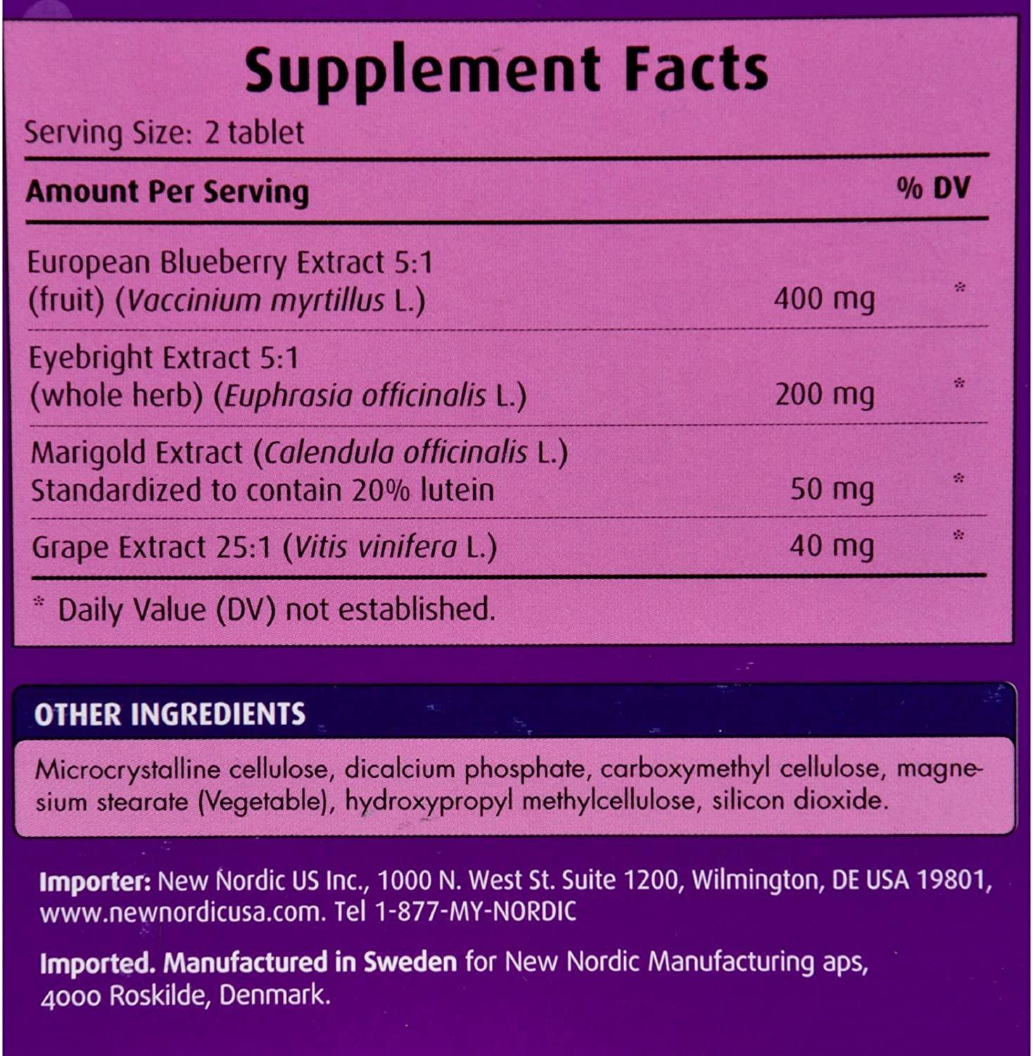 New Nordic Blueberry Eyebright Natural Eye Health Supplement