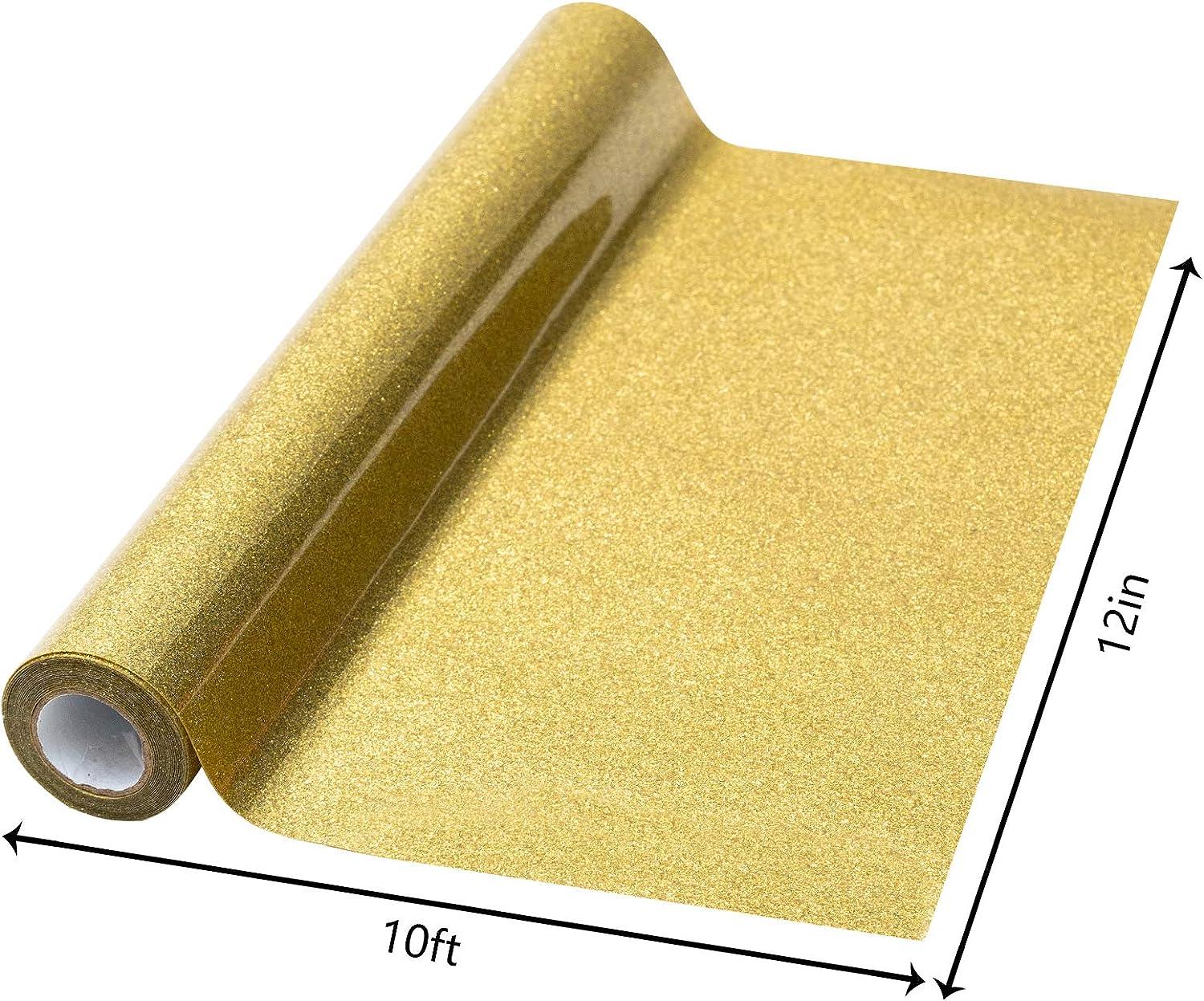 Gold Heat Transfer Vinyl Roll, 12 x 8' Gold HTV Vinyl, Glossy Adhesive  Gold Iron on Vinyl - Easy to Weed & Cut Vinyl HTV for T-Shirt (Gold, 12  inch x