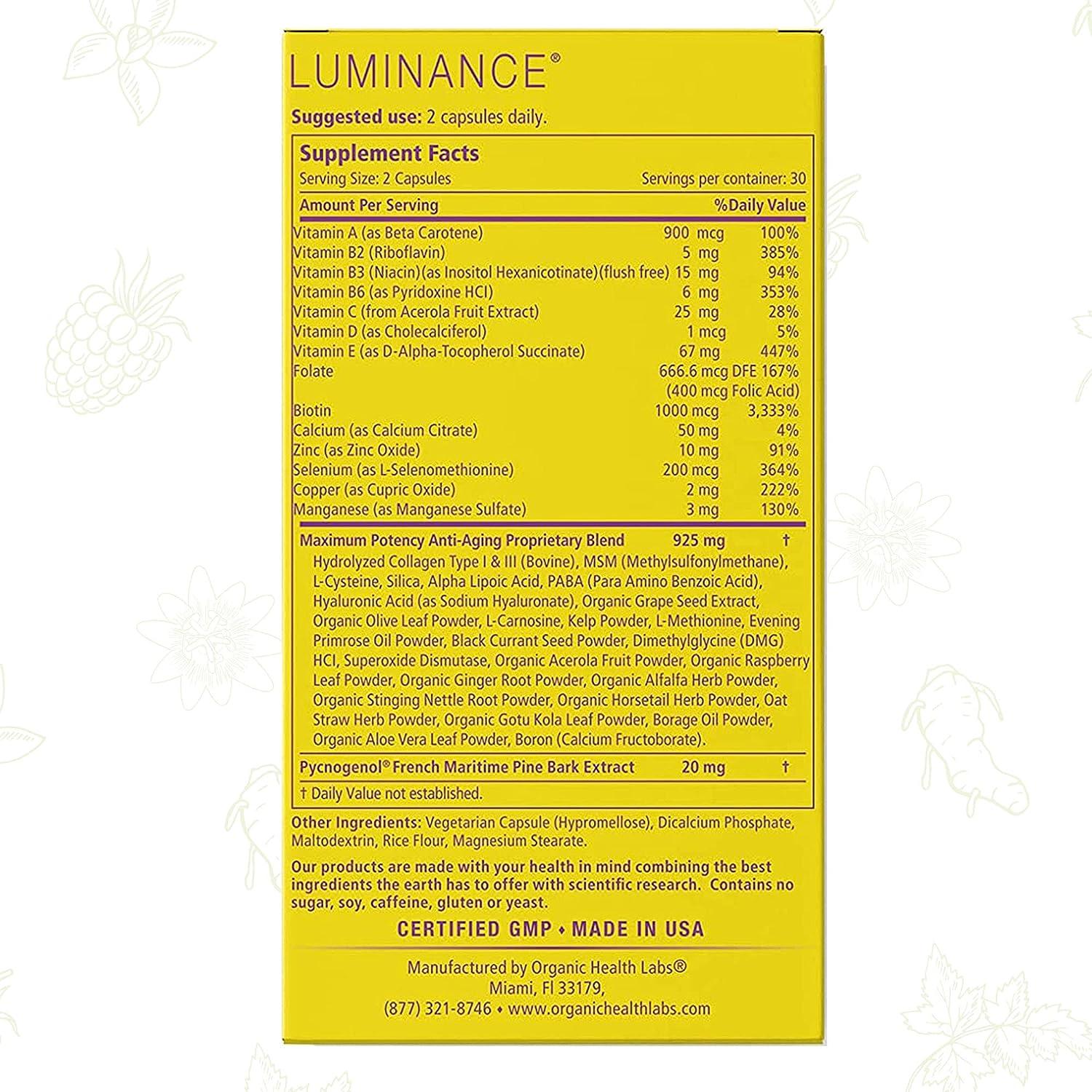 Luminance Multivitamin Collagen AllNatural Hair Skin Nails Vitamins