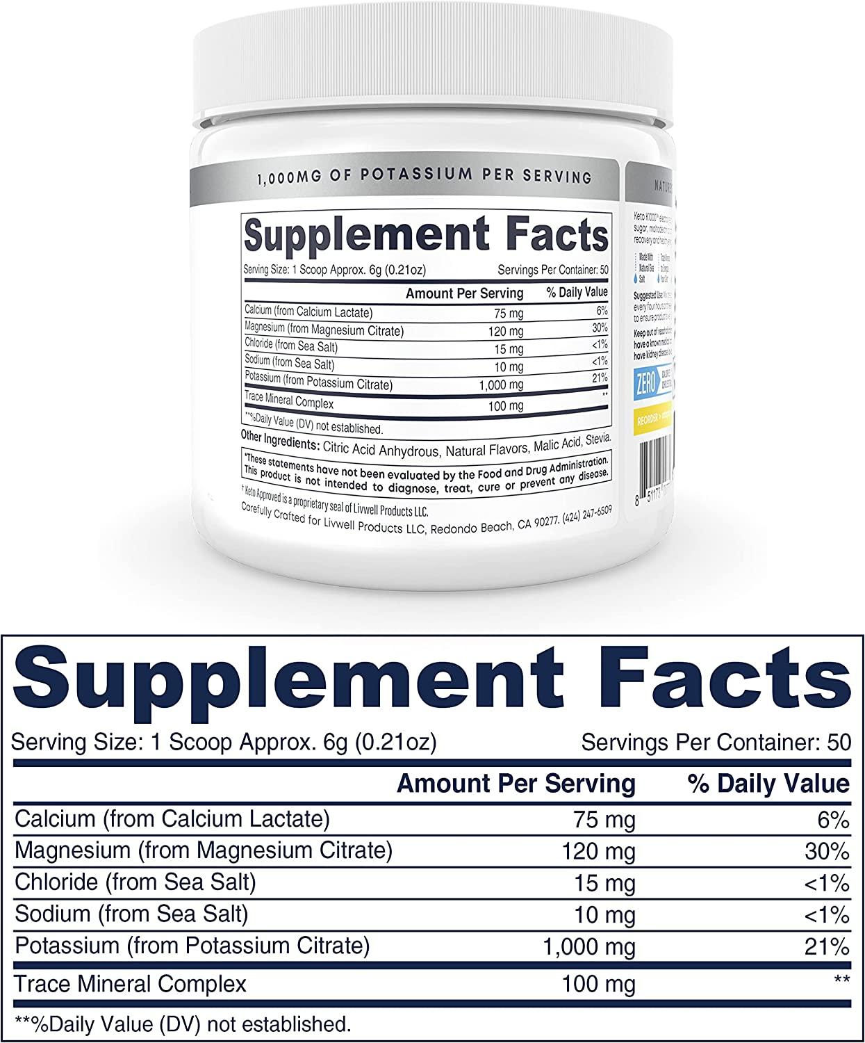 Keto K1000 Electrolyte Powder Hydration Supplement Drink Mix Boost