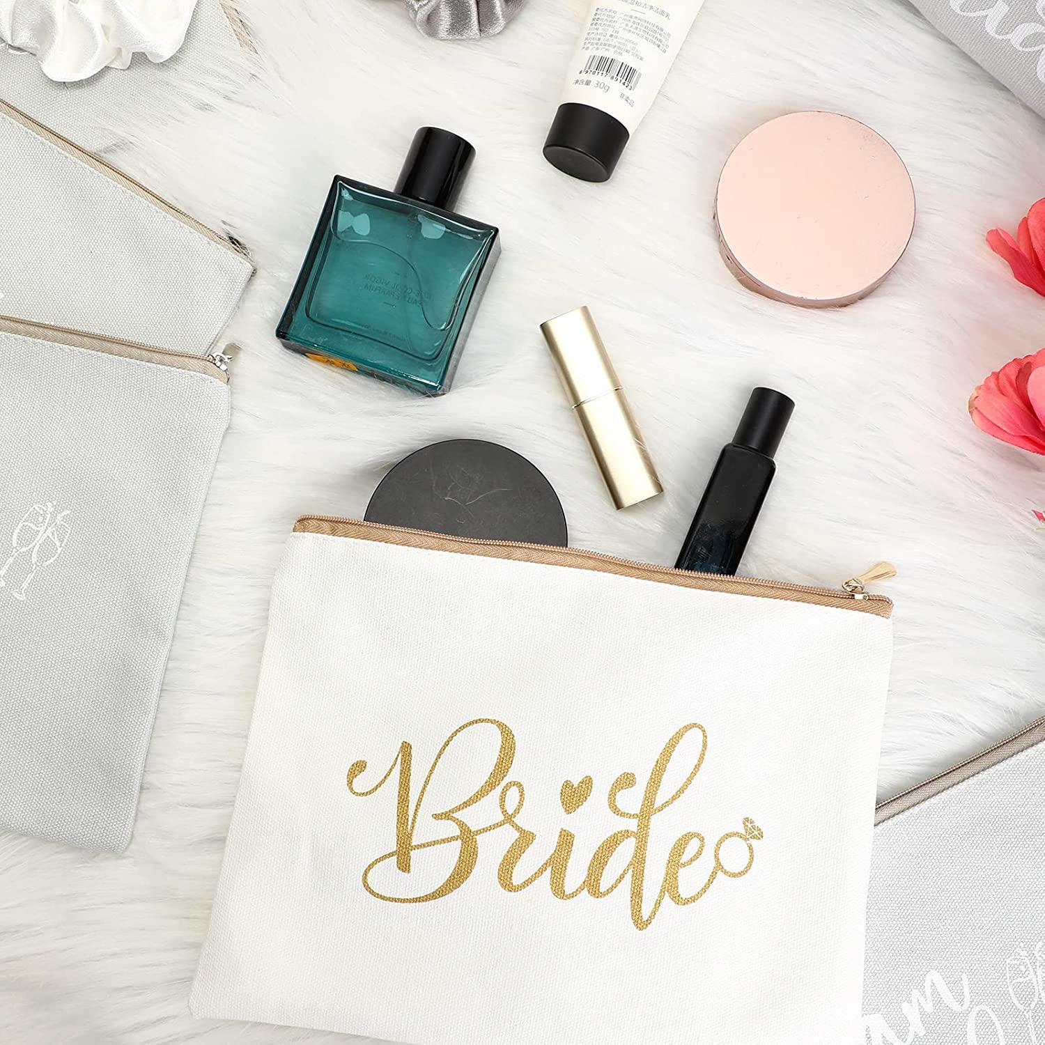 24 Pieces Bride Gift Bridesmaid Bachelorette Proposal Gift Wedding Themed  Supplies, 8 Brides Bridesmaid Makeup Bags 8 Hair Scrunchies Bridal Satin  Hair Ties 8 Wedding Cards (Silver, Gold,Cute Style) Silver, Gold Cute Style