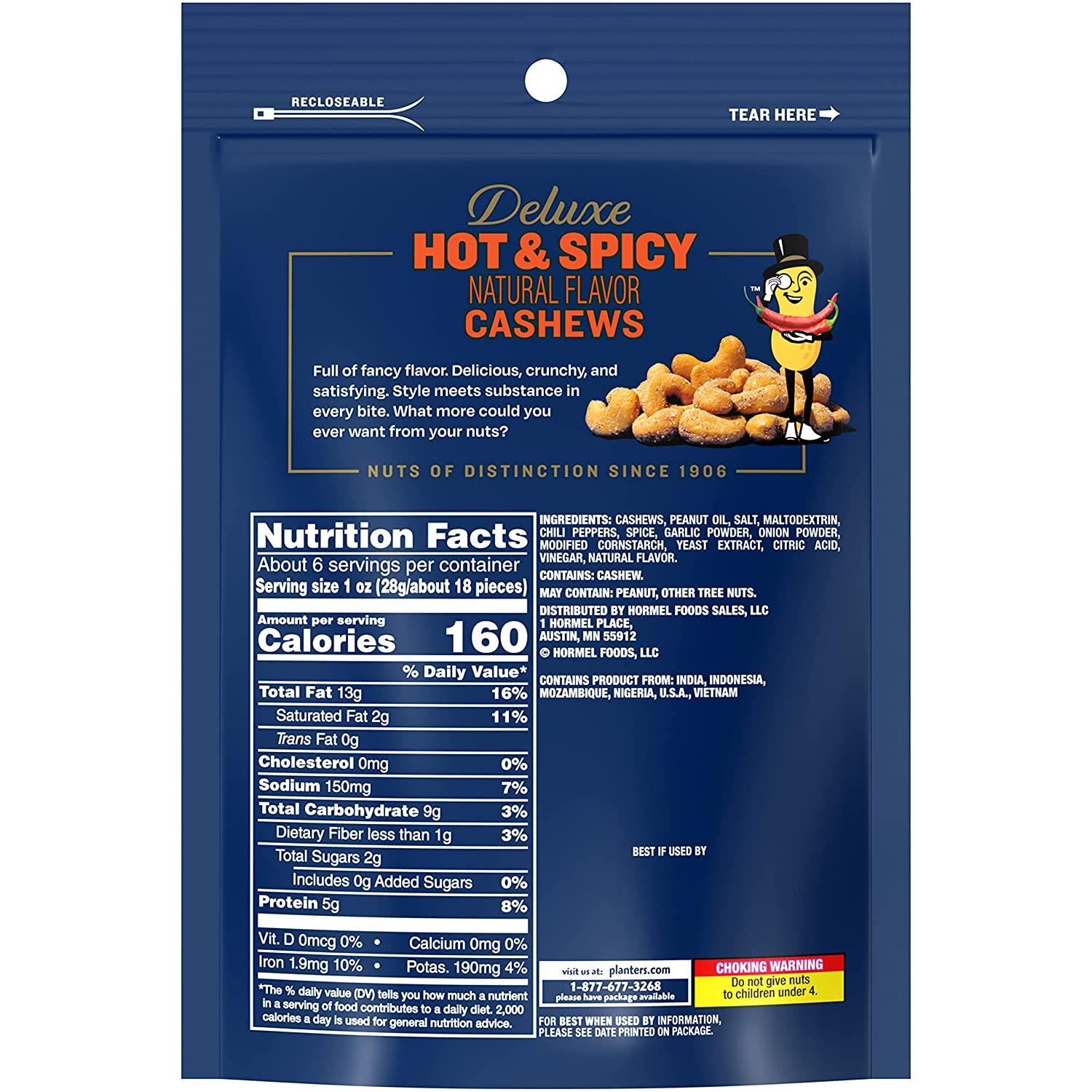 PLANTERS Deluxe Hot 'N Spicy Cashews 6 oz. (8pack) Premium Roasted
