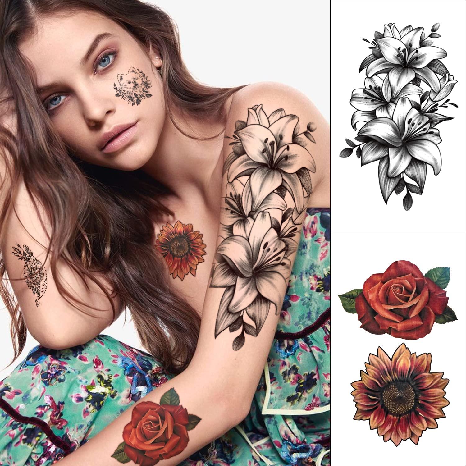 SOOVSY 46 Sheets Full Arm Temporary Tattoos For Women Adults, 3D Extra  Large Realistic Tattoos Half Sleeve, Waterproof Sexy Colorful Flowers Fake  Tattoos Stickers for Men Kids Color-3