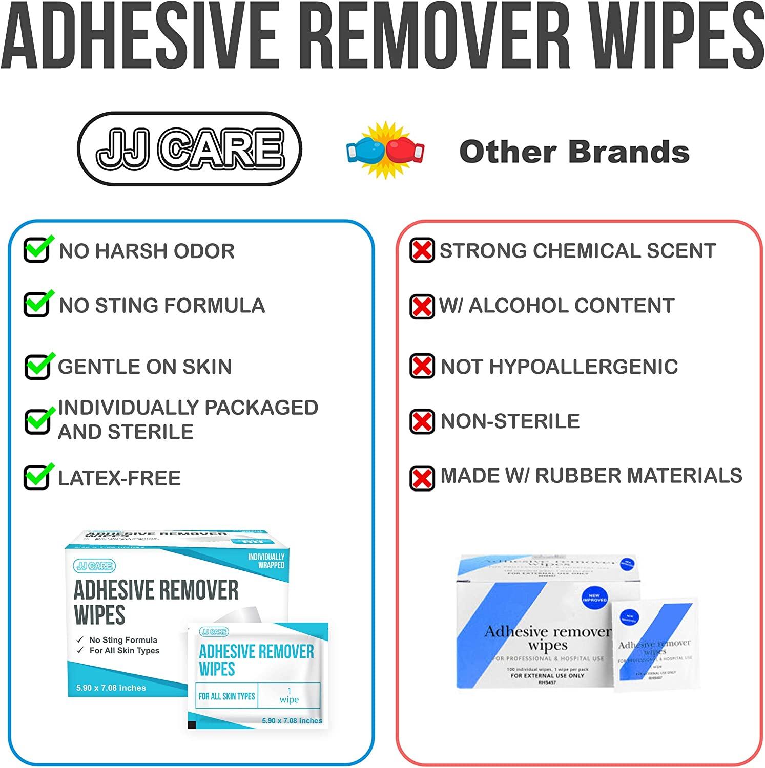 JJ CARE Adhesive Remover Wipes 6x7 Pack of 50 Count StingFree