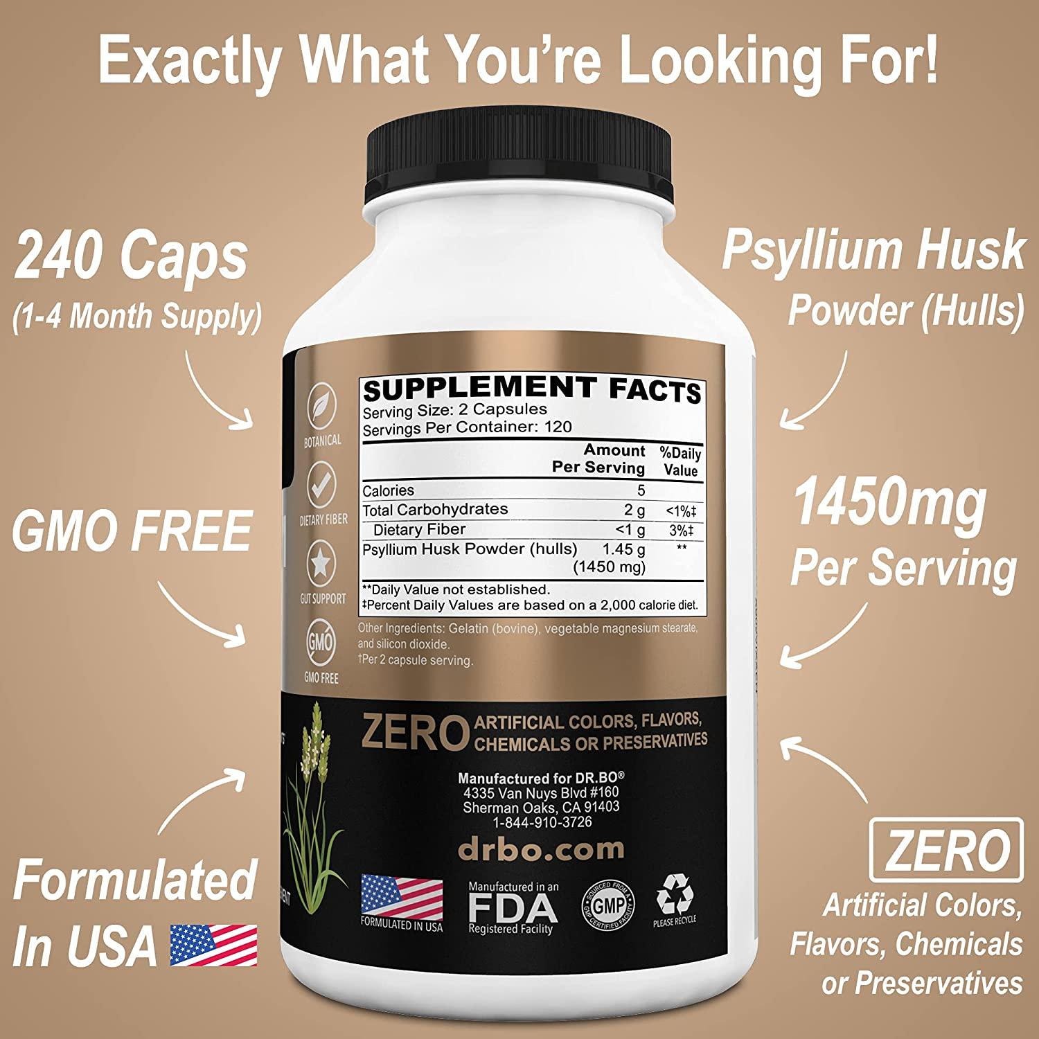 Psyllium Husk Capsule Fiber Supplement Natural Powder Capsules for Constipation Relief for