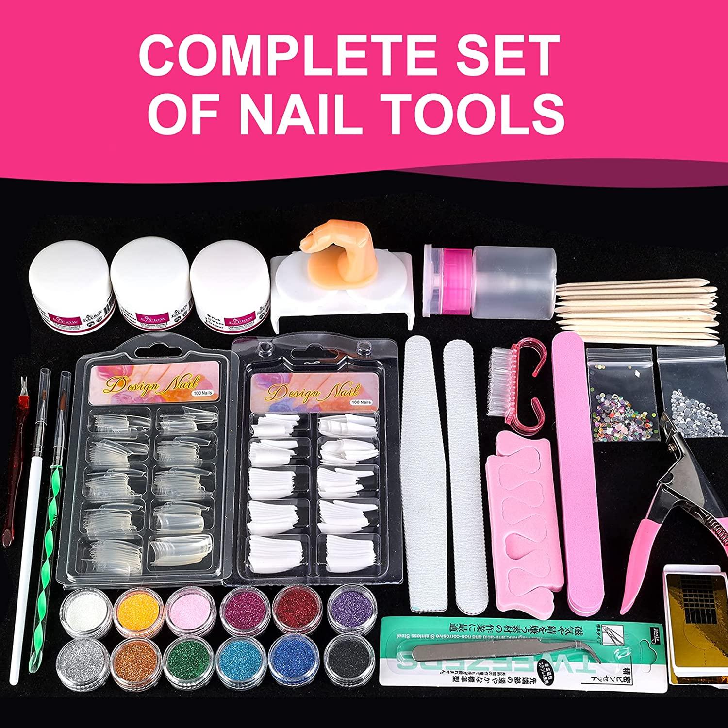 Nail Kit Set Professional Acrylic with Everything, 12 Glitter Acrylic  Powder Kit | eBay