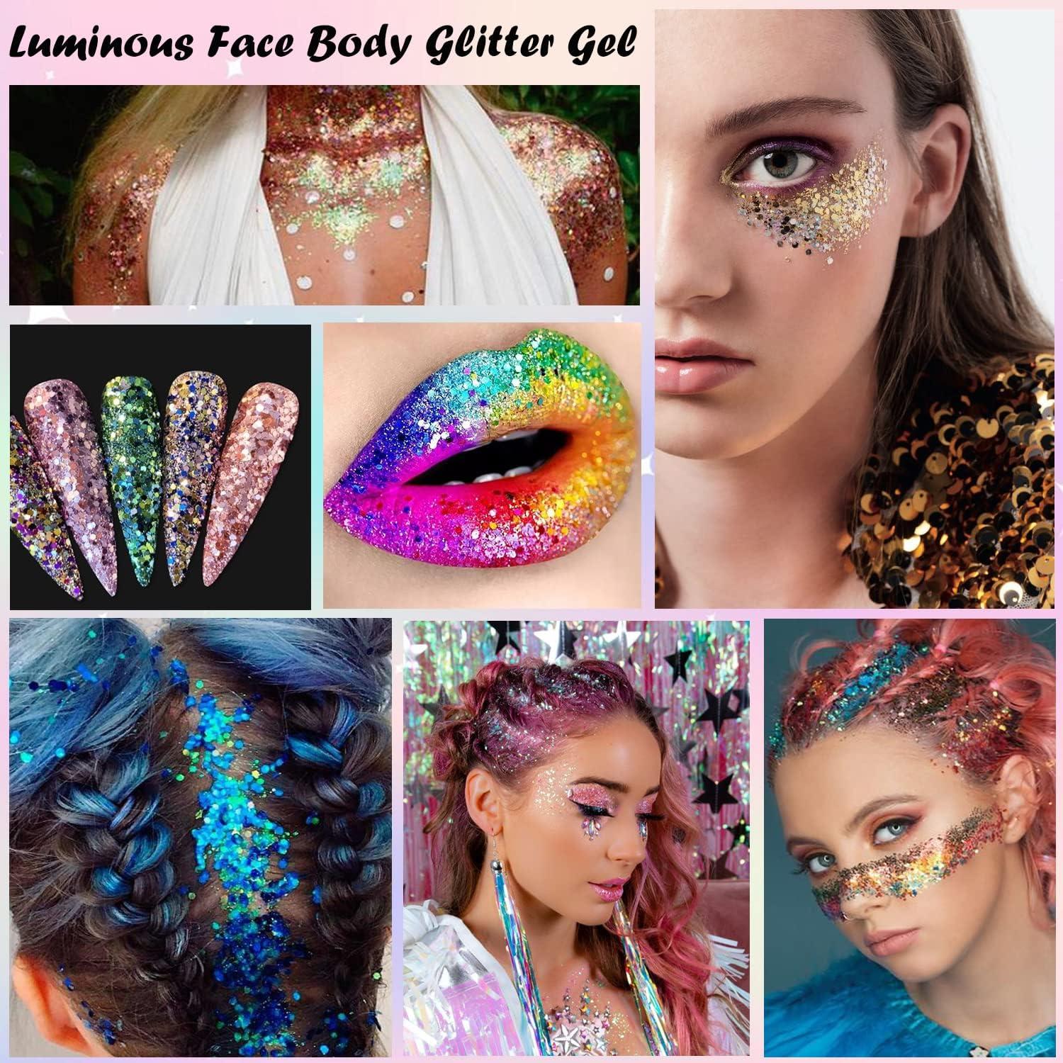 Festival Body Glitter Gel Face Eye Glitter Eyeshadow Holographic Cosmetic  Laser Powder Chunky Nails Hair Glitter Bar Makeup Sets