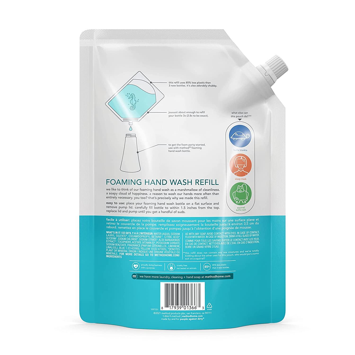 Method Foaming Hand Soap, Refill, Waterfall, 28 oz, 6 pack, Packaging
