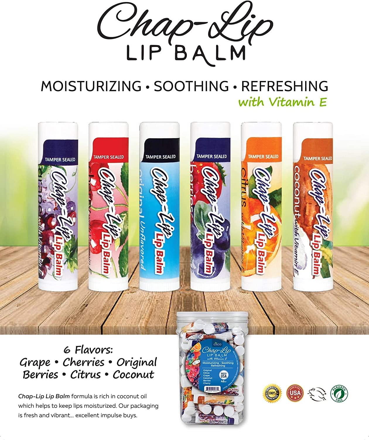 ChapLip Vitamin E Lip Balm â€“ 48 Count Hydrating Lip Moisturizer with Coconut Oil & 6