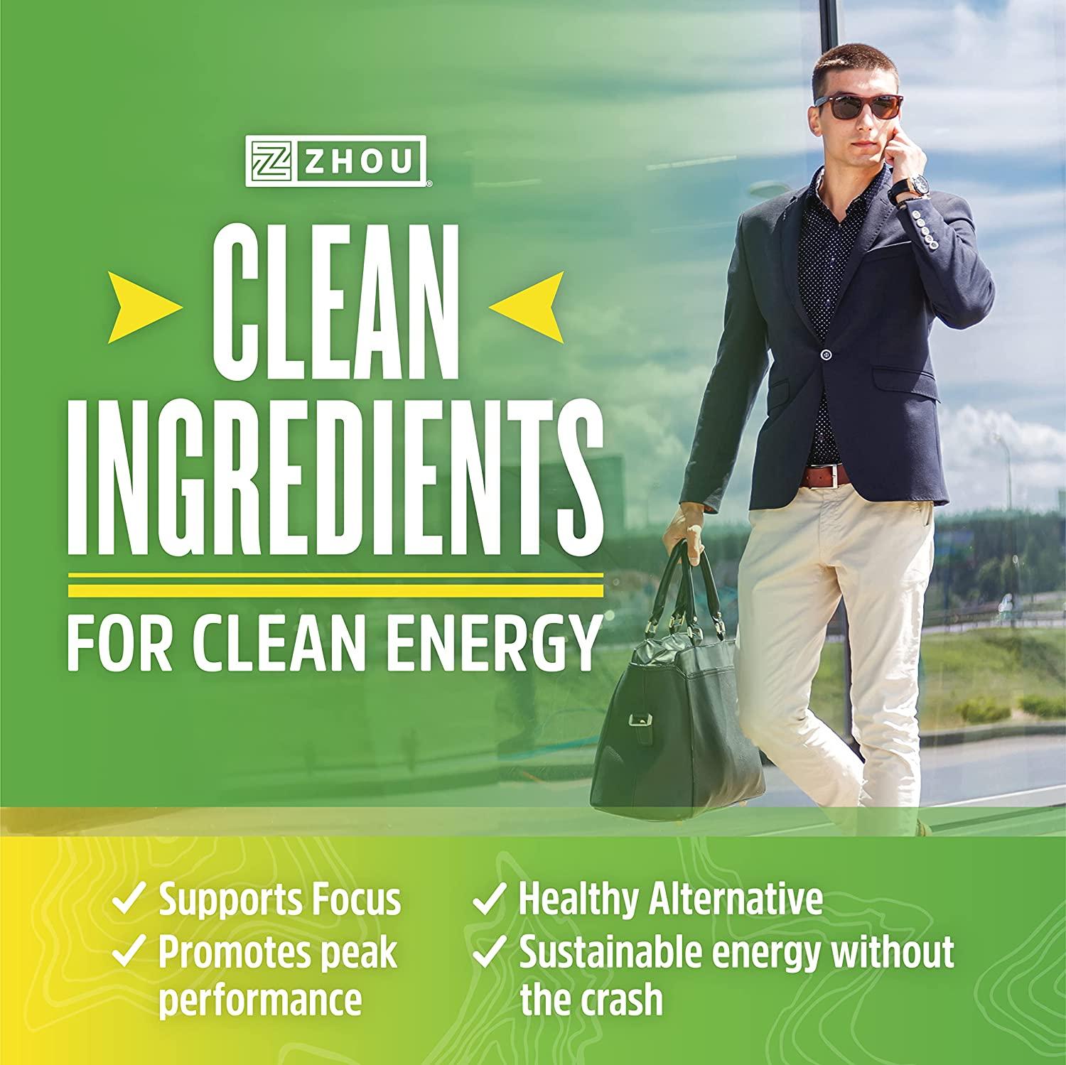 Zhou Energy Focus Caffeine with LTheanine 60 VegCaps Cognitive