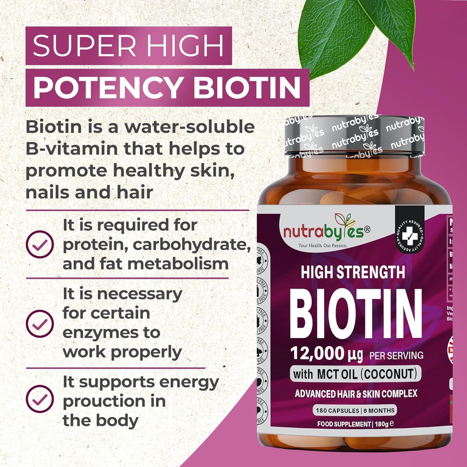 Biotin Hair Growth Vitamins 12,000mcg 365 D-Biotin Tablets Enriched With Zinc & Selenium – Vegan Hair Skin & Nails Vitamins For Women And Men High Strength - UK Made By New Leaf