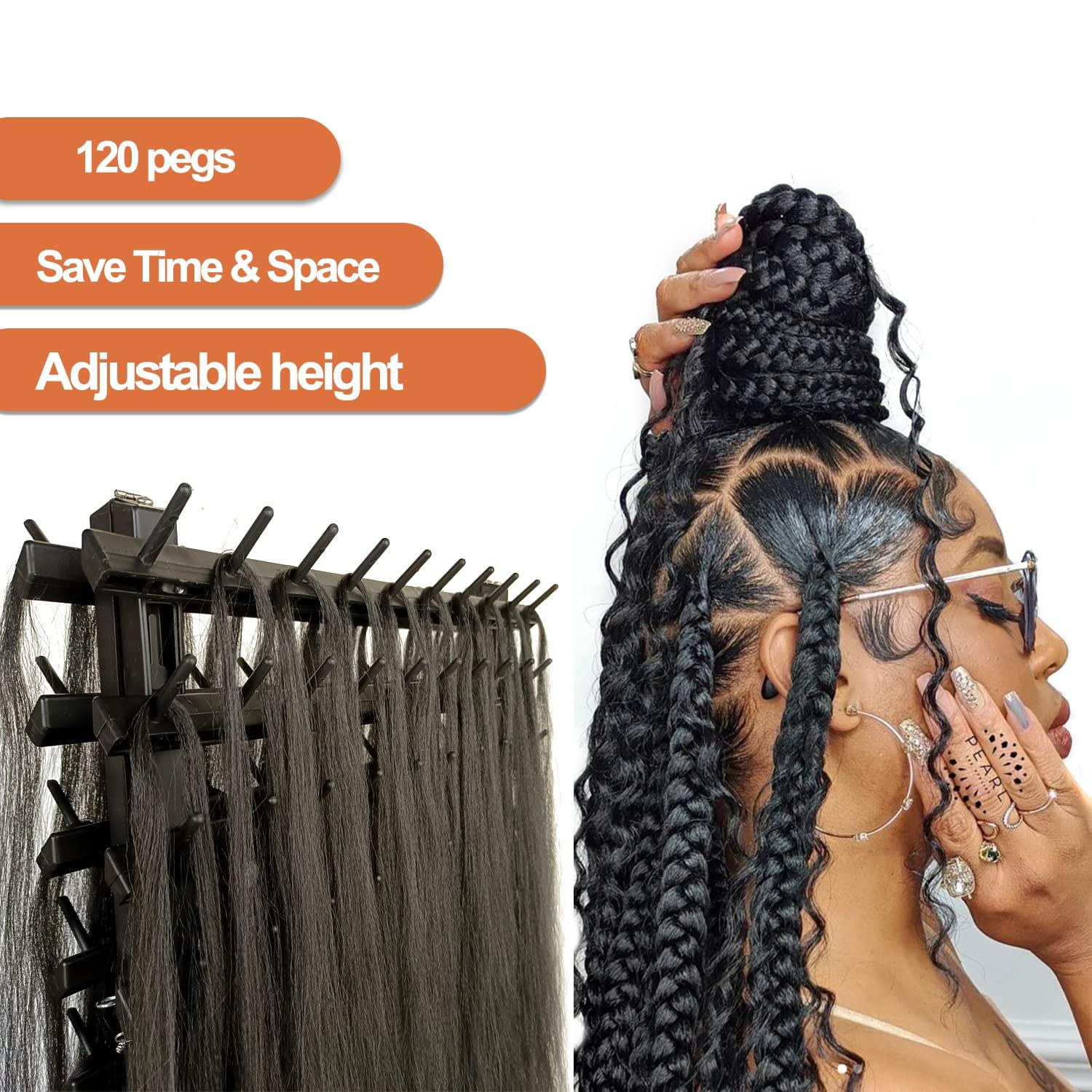 BuBuStar Hair Braiding Rack 120 Pegs Braid rack Height adjustment Double  Sides Standing Hair Holder for Braiding hair Stylists (53In Black) 53In  Black