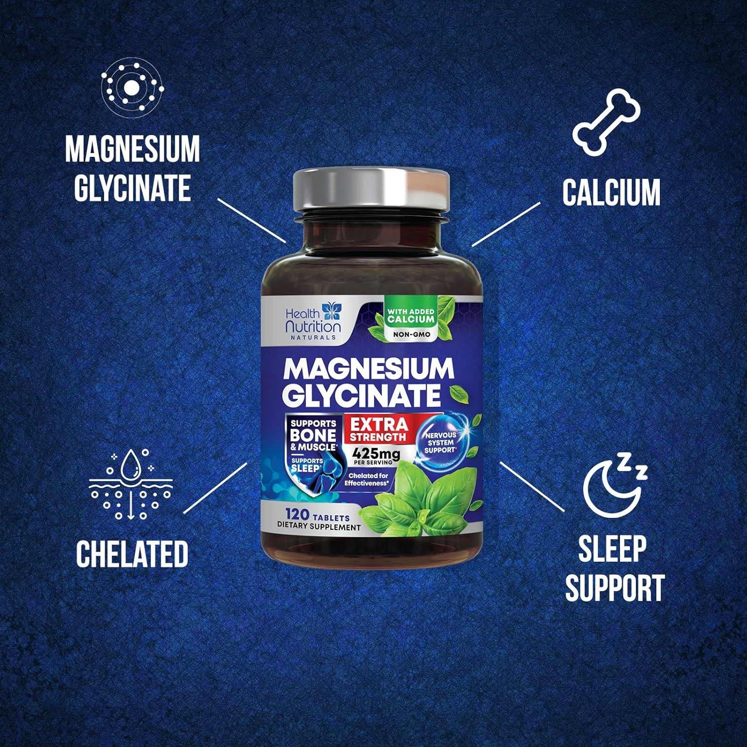 Magnesium Glycinate Extra Strength 425 mg Chelated High Absorption