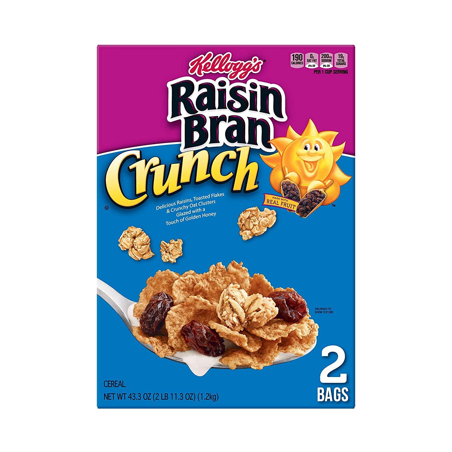 Kellogg's Raisin Bran Crunch Breakfast Cereal Original Good Source of Fiber 43.3 oz Box