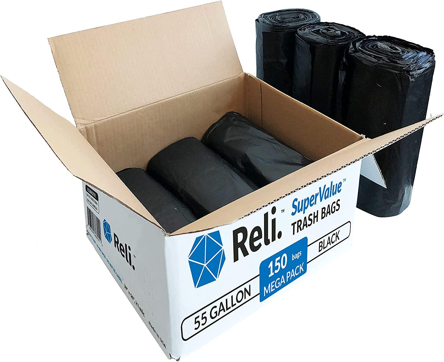 Reli. Easy Grab Trash Bags, 55-60 Gallon (150 Count), Made in USA  Star  Seal Super High Density Rolls (Heavy Duty Can Liners, Garbage Bags, Bulk  Contractor Bags 50, 55, 60 Gallon Capacity) - Black 150 Count (Pack of 1)