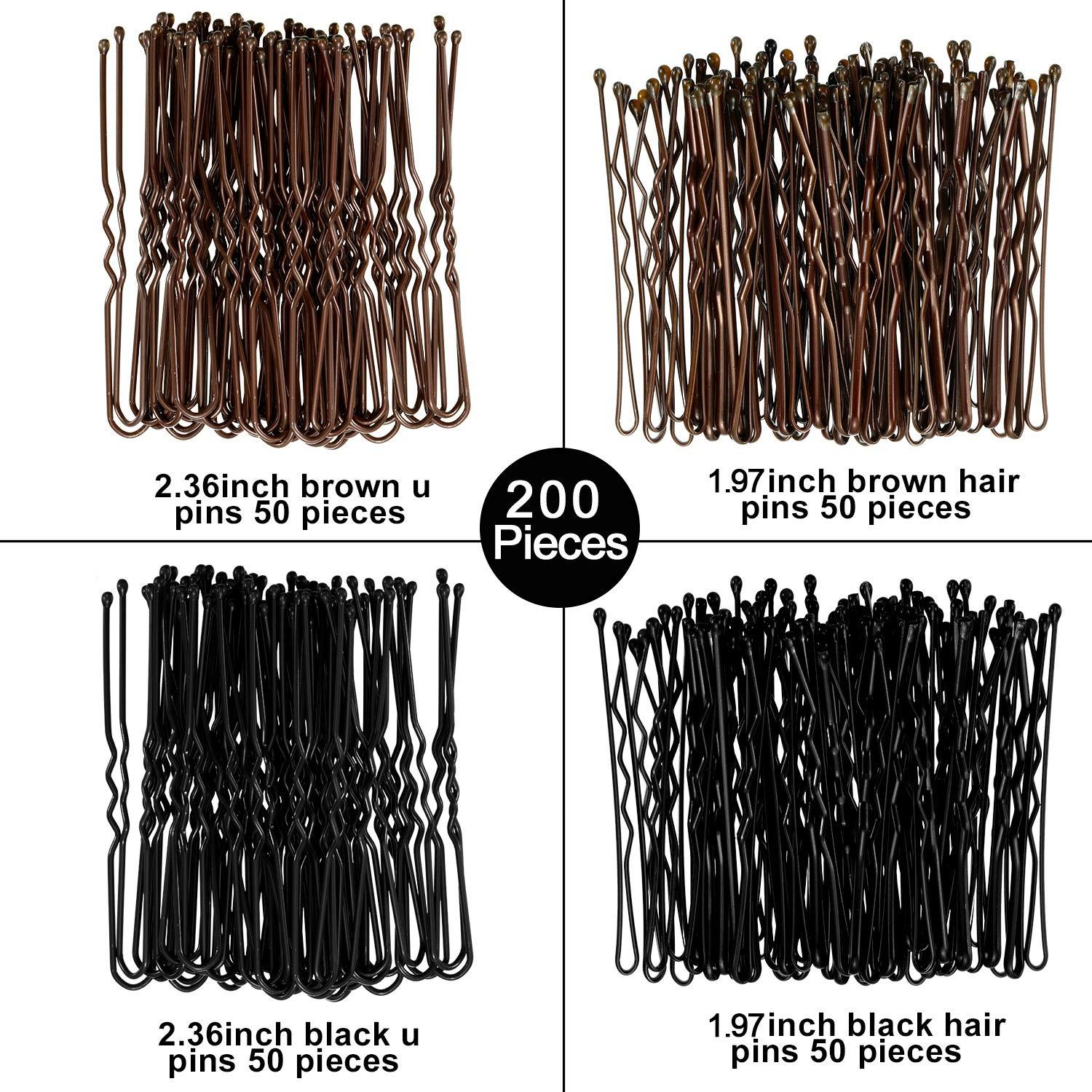 Hicarer 200 Pieces Hair Pins Bobby Pins U Shaped Hair Clips Metal Hair Pin  Clip in Different Sizes with Clear Storage Box Black and Brown