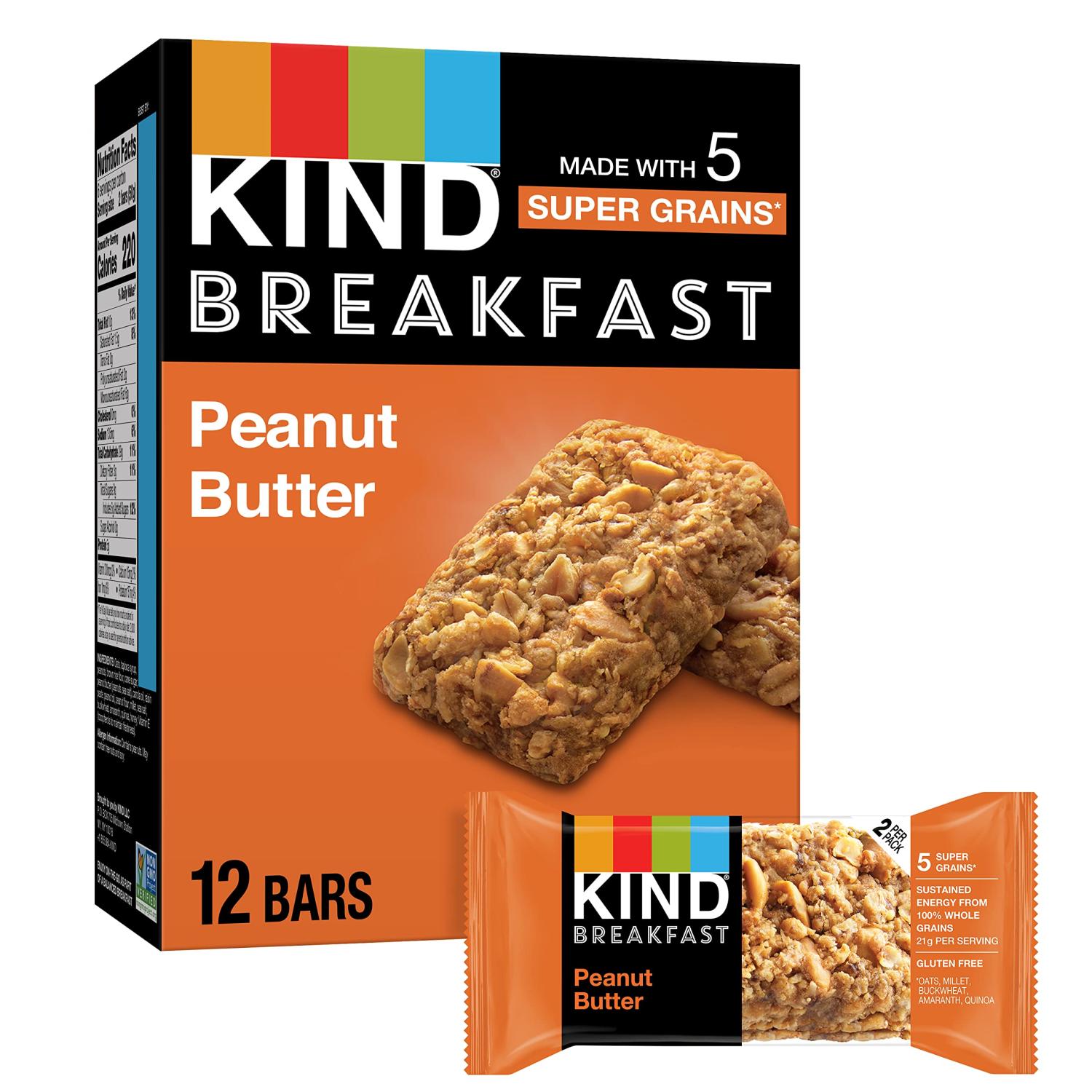 KIND Breakfast Peanut Butter Snack Bar Gluten Free, Whole Grains, 1.