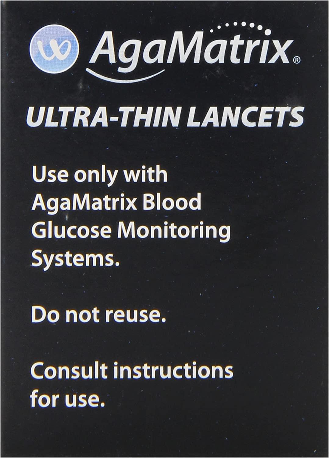 AgaMatrix Lancets 33 Gauge 100 Count Box UltraFine Needles for