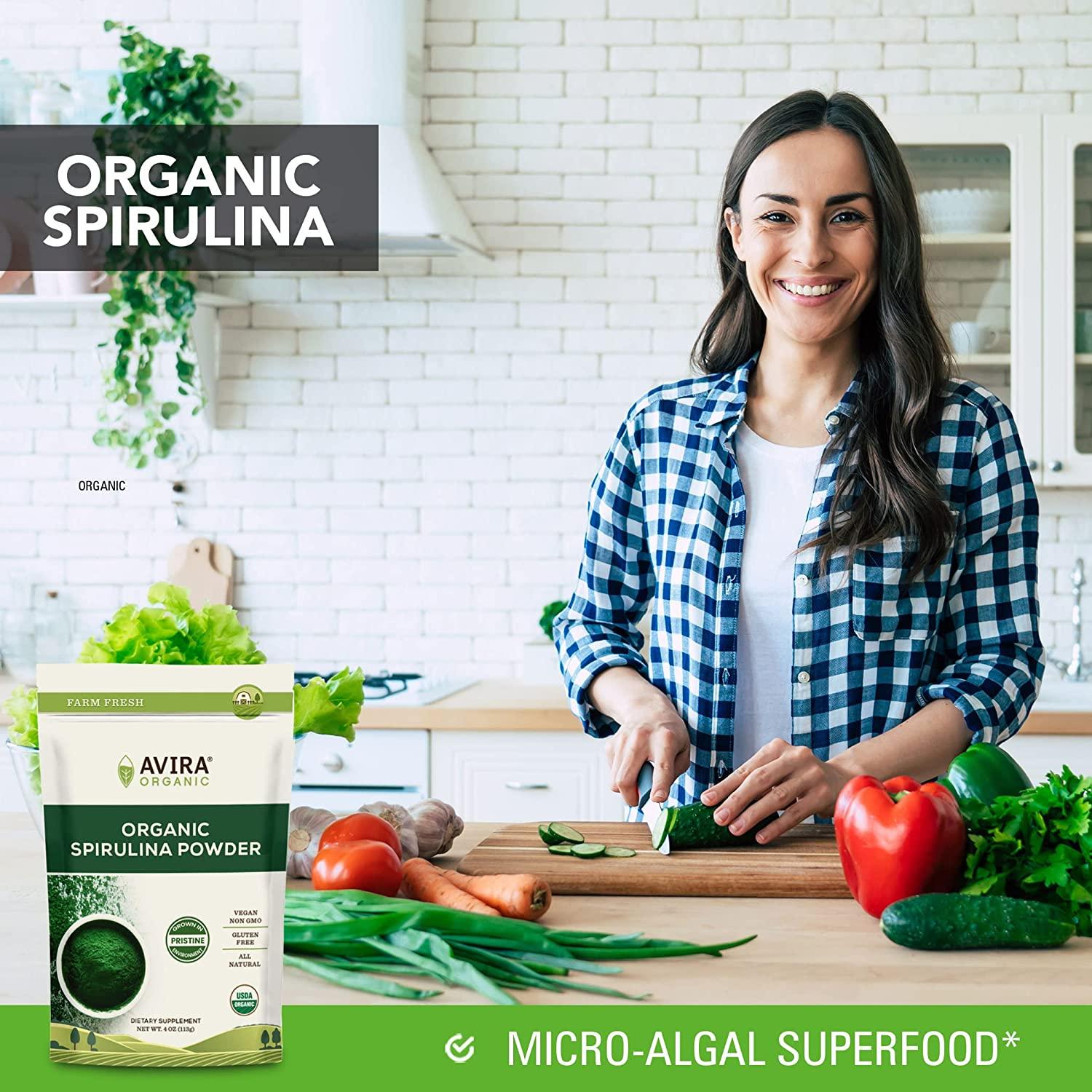 Avira Organic Spirulina Powder, Green Super Food, Grown in Pristine