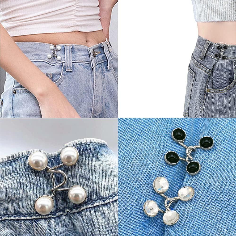 8 Pcs Pant Waist Tightener Jean Buttons for Loose Jeans Reusable Waist  Tightener Adjuster Metal Jean Clips Pin Brooch for Clothing Dresses Women