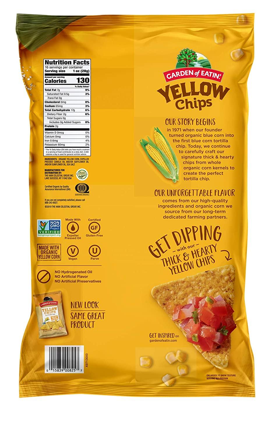 Garden of Eatin' Tortilla Chips, Yellow Corn, Sea Salt, 16 oz. (Pack of