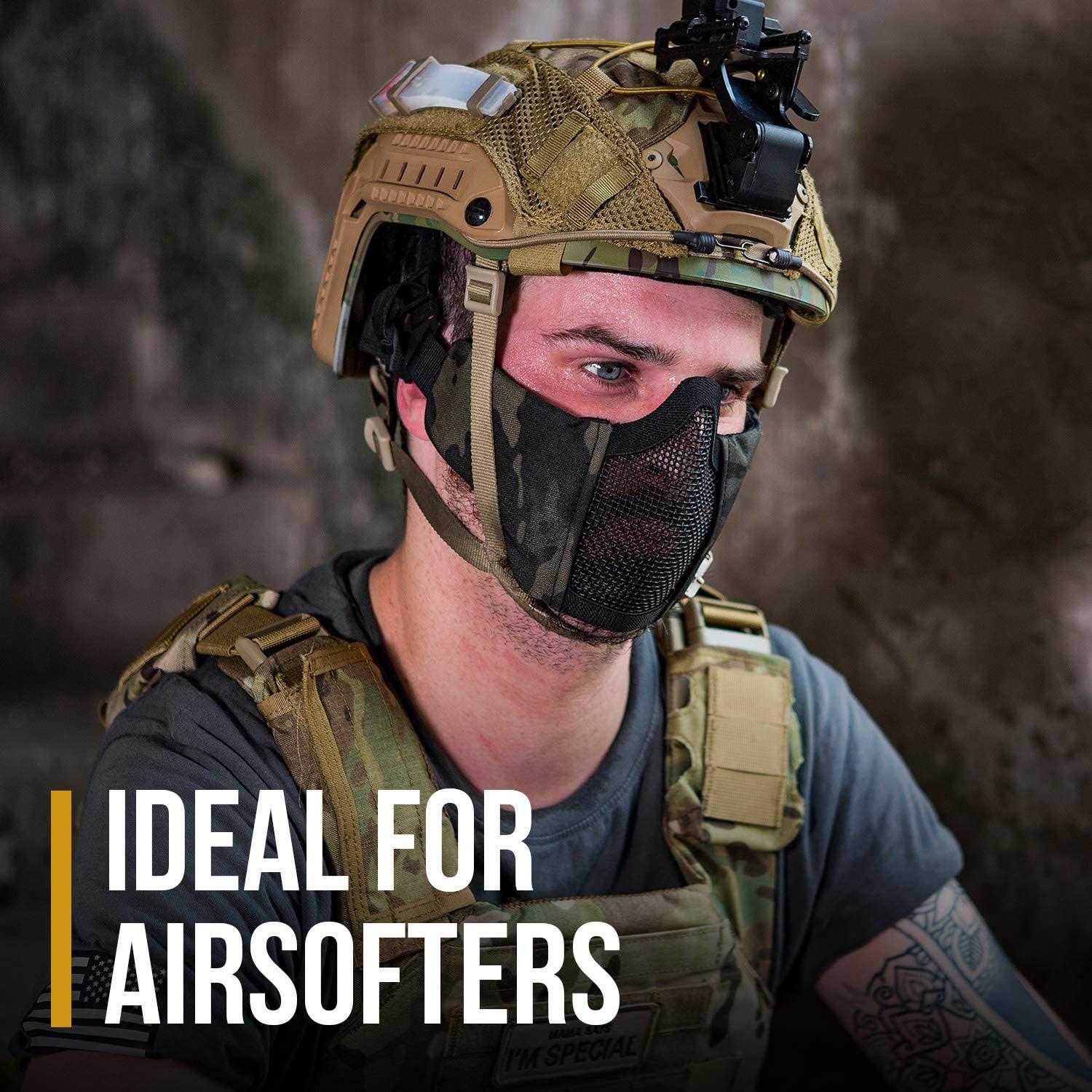 OneTigris 6" Foldable Half Face Mesh Mask Military Style Comfortable  Adjustable Tactical Lower Face Protective Mask Multicam