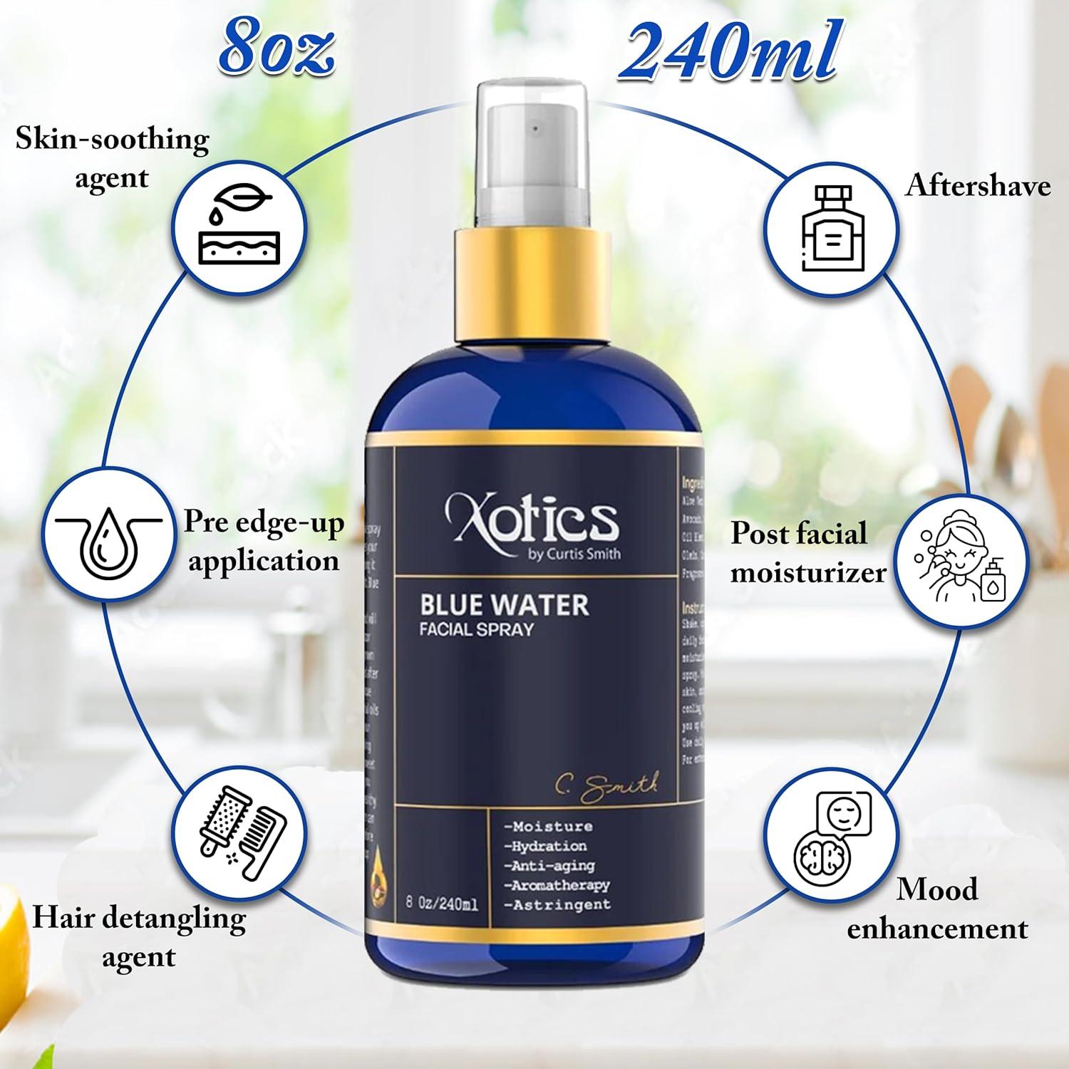 Xotics Blue Water Facial Spray 8oz Hydrating Mist with Aloe Vera