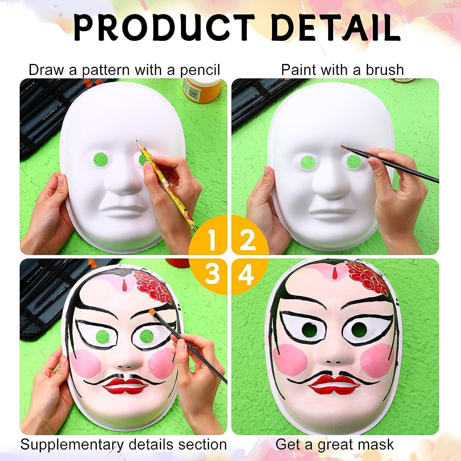 12 Pcs DIY Full Face Masks White Paper Mache Masks Paintable Paper Mask  Blank Craft Masks to Decorate Masquerade Mask with 12 Colors Paint Kit  Paint