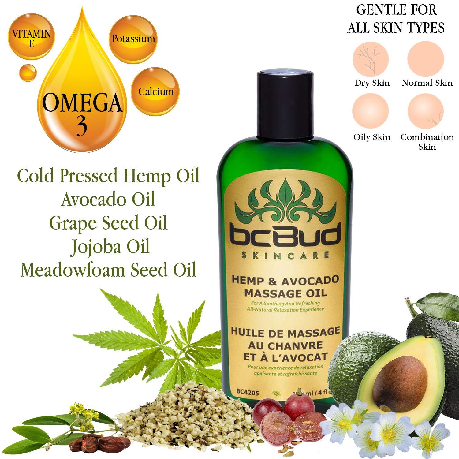 Hemp Massage Oil, All Natural, Unscented for Sensitive Skin, Relaxing