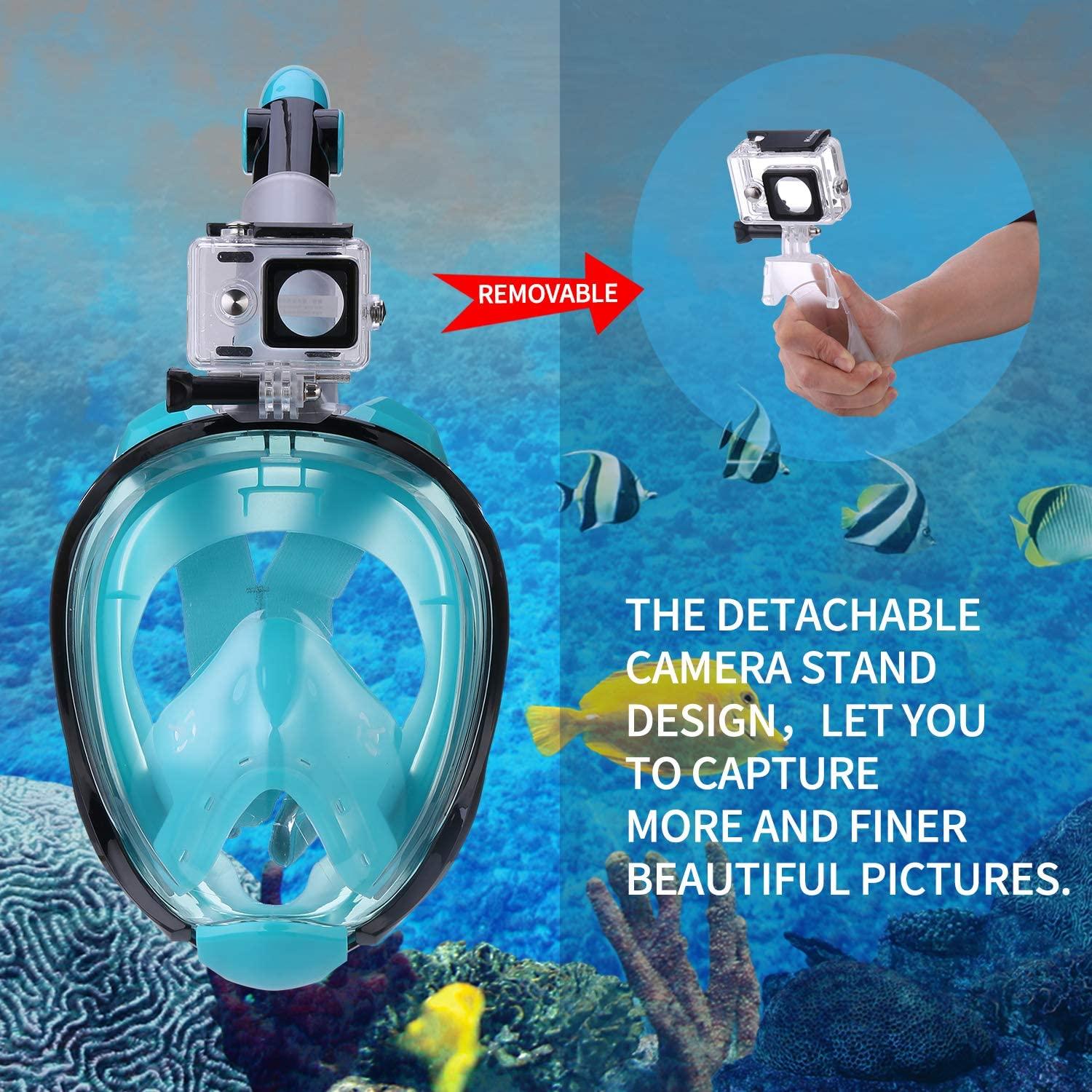 QingSong Full Face Snorkel Mask with Camera Mount Foldable 180